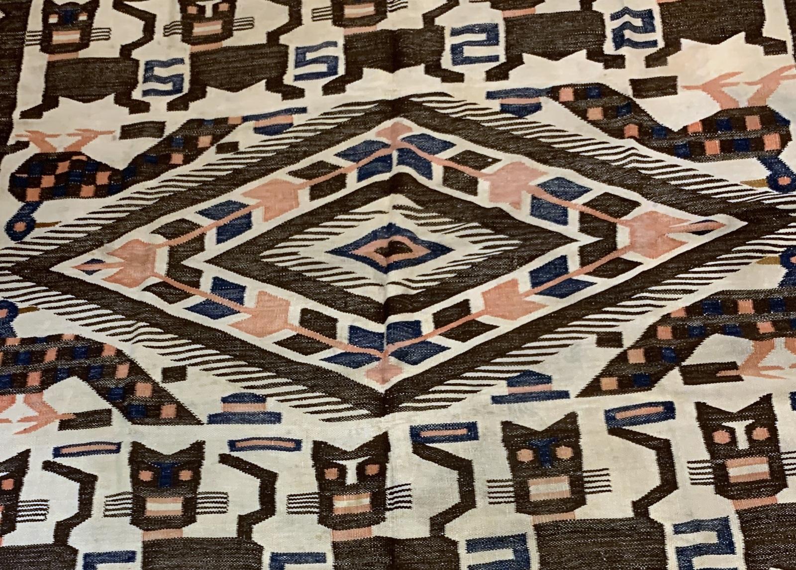 Laine Tapis Kilim péruvien ancien fait à la main 5.5' x 7', 1900s - 2B64 en vente