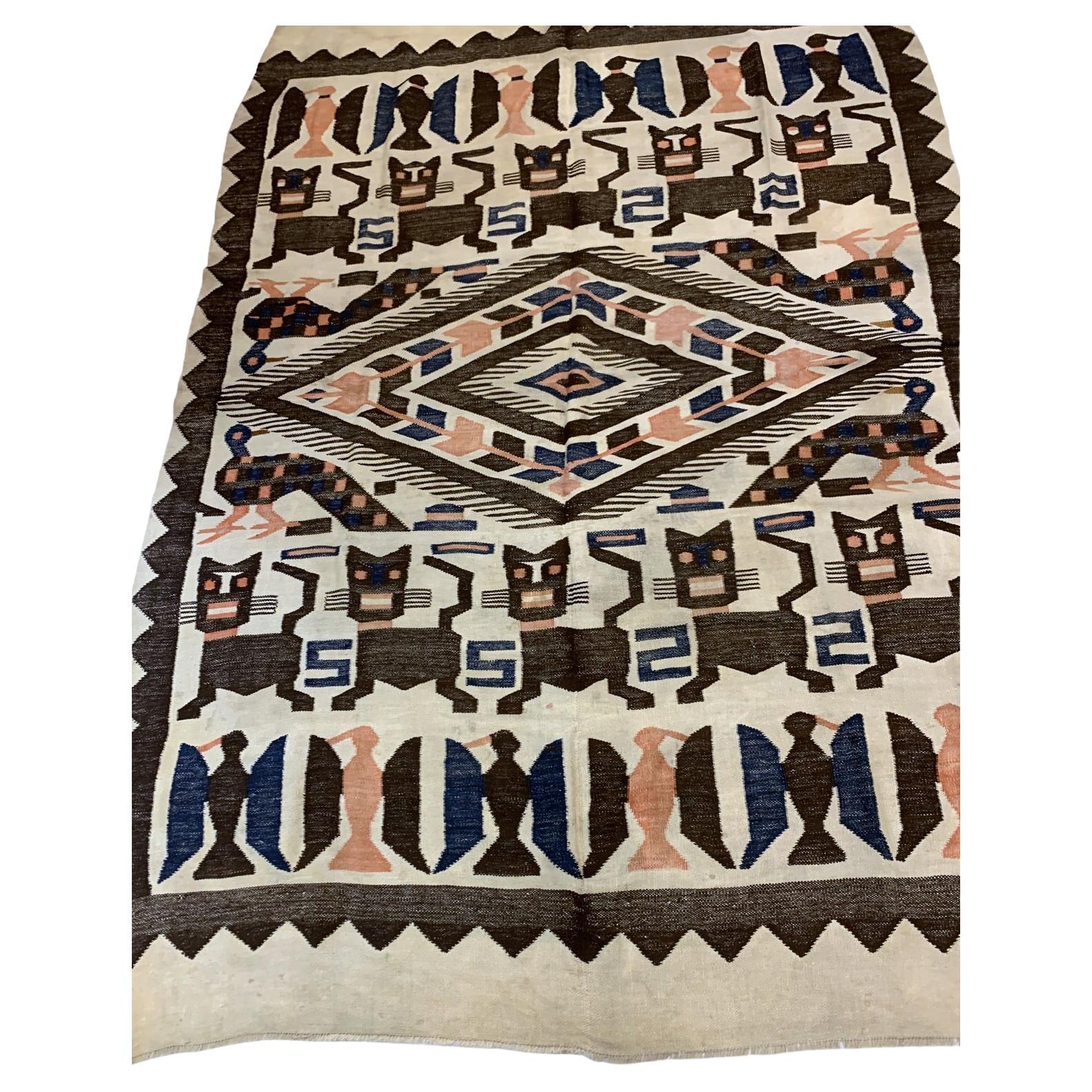 Handgefertigter antiker peruanischer Kelim-Teppich 5,5' x 7', 1900er Jahre - 2B64