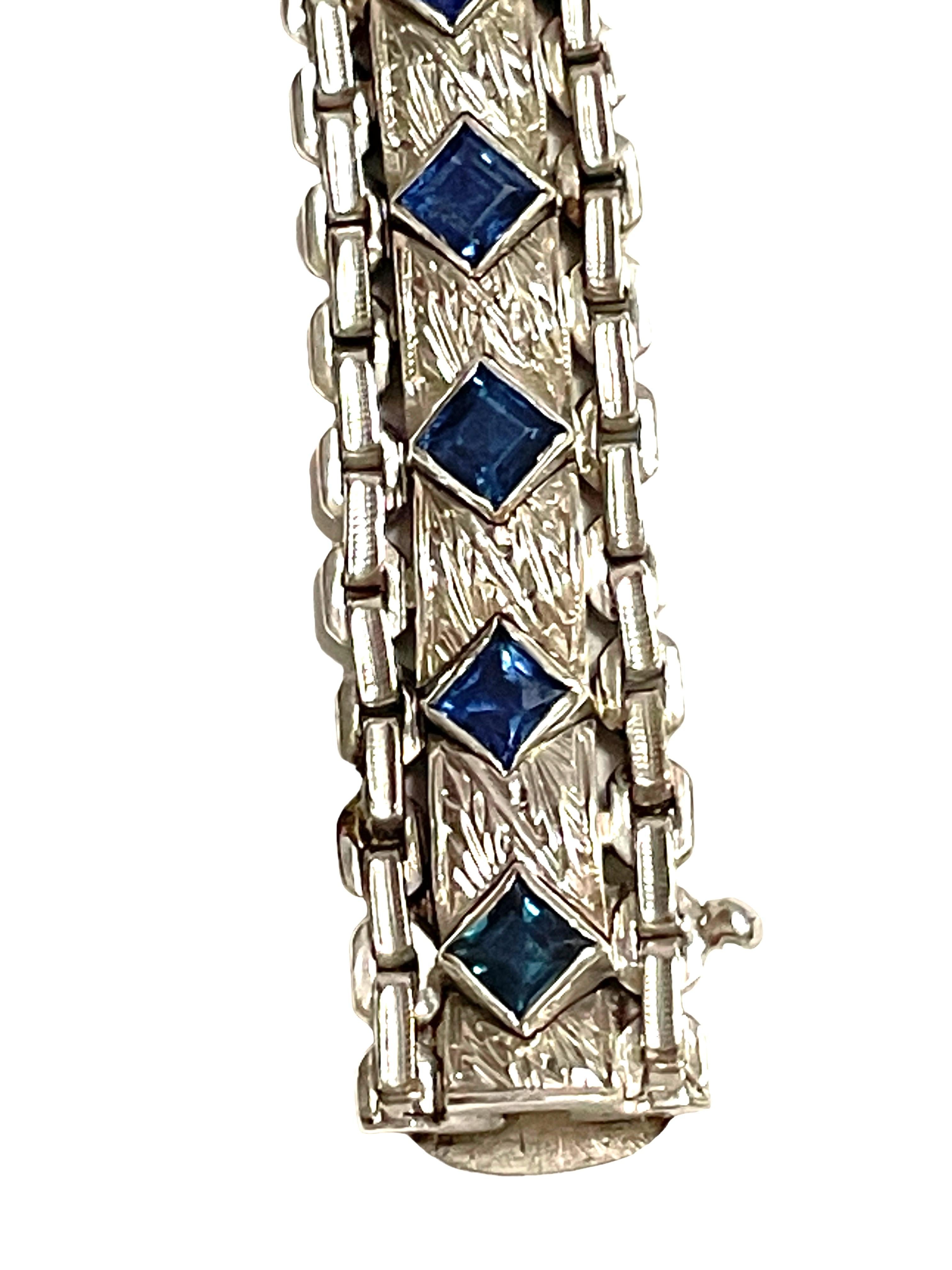 Art Deco Handmade Antique Platinum Sapphire & Diamond Watch w Xtra Links For Sale
