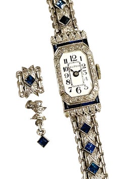Handmade Antique Platinum Sapphire & Diamond Watch w Xtra Links