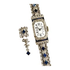 Handmade Antique Platinum Sapphire & Diamond Watch w Xtra Links