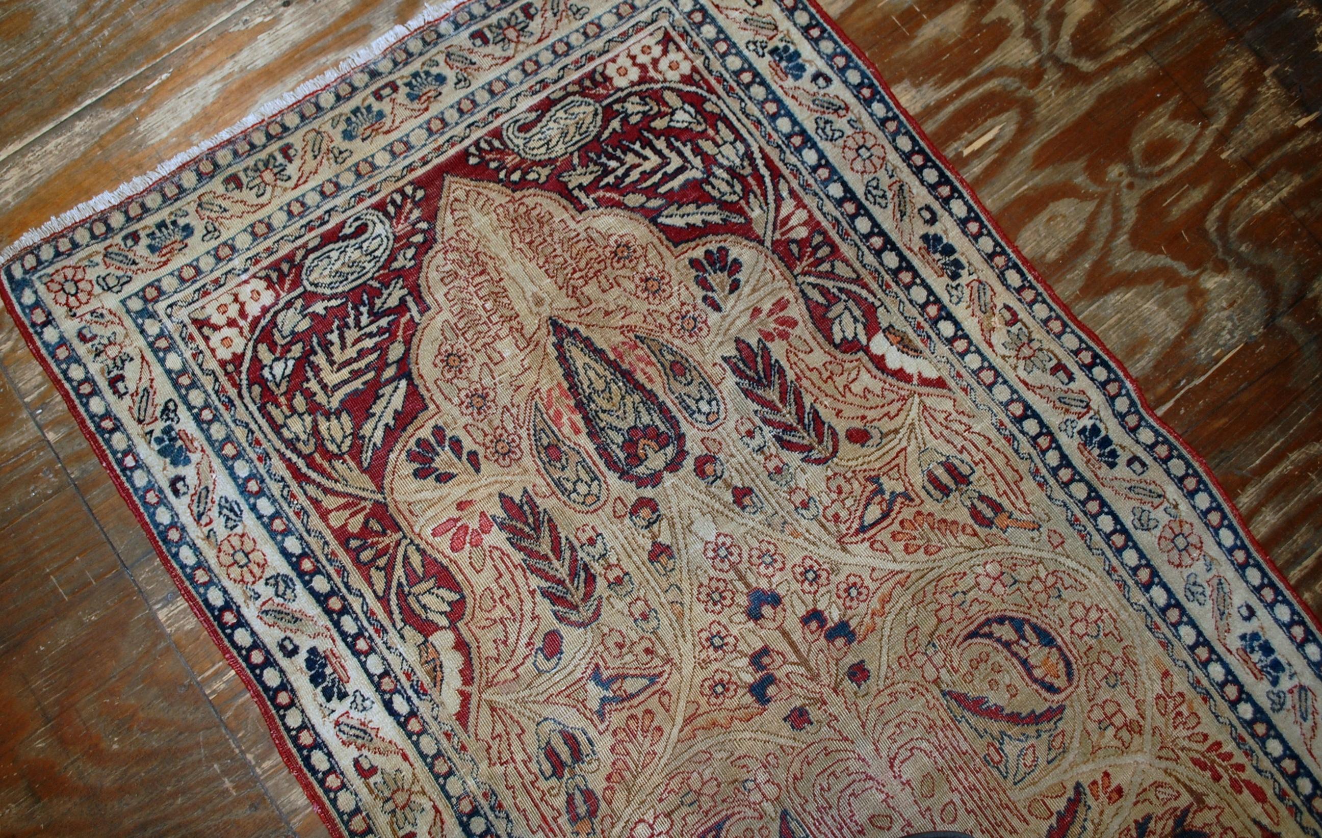 Late 19th Century Handmade Antique Prayer Kerman Lavar Style Rug, 1880s, 1B524 For Sale