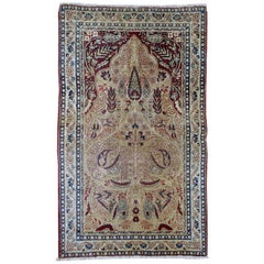 Handmade Antique Prayer Kerman Lavar Style Rug, 1880s, 1B524