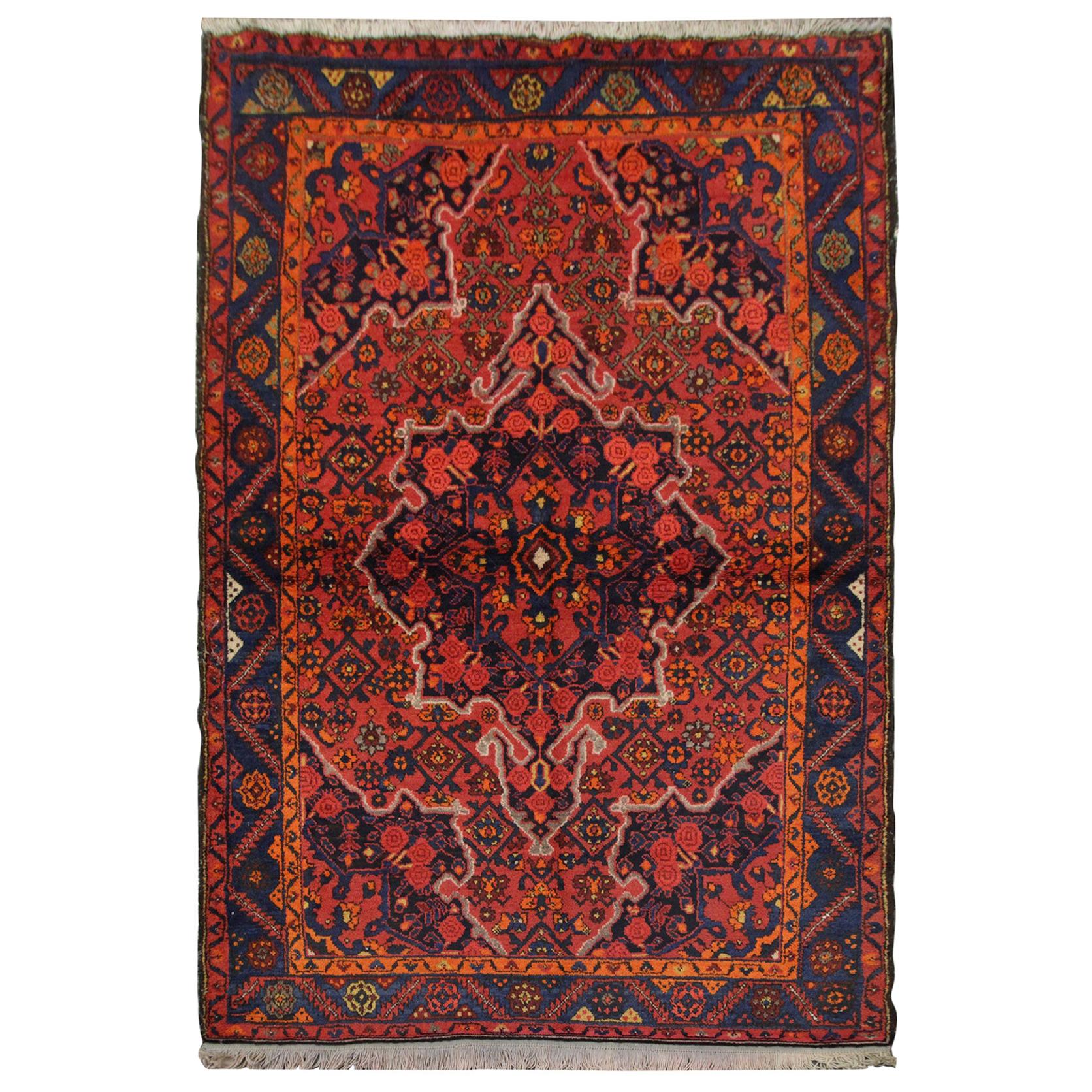 Handmade Antique Rug Caucasian Karabagh Oriental Rug Red Wool Living Room Carpet