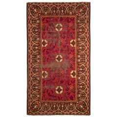 Handmade Antique Rug with Red and Beige Brown All-Over Floral Pattern