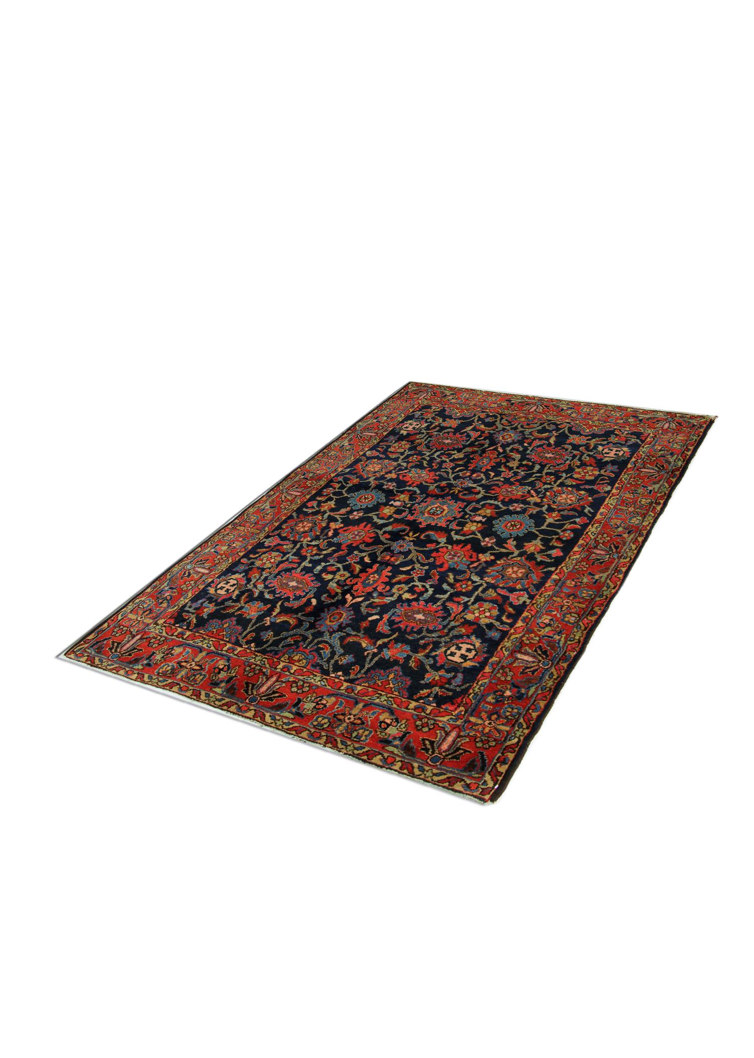 Handgefertigter antiker Teppich, traditioneller Teppich aus geblümter Wolle, Wohnzimmerteppich (Rustikal) im Angebot