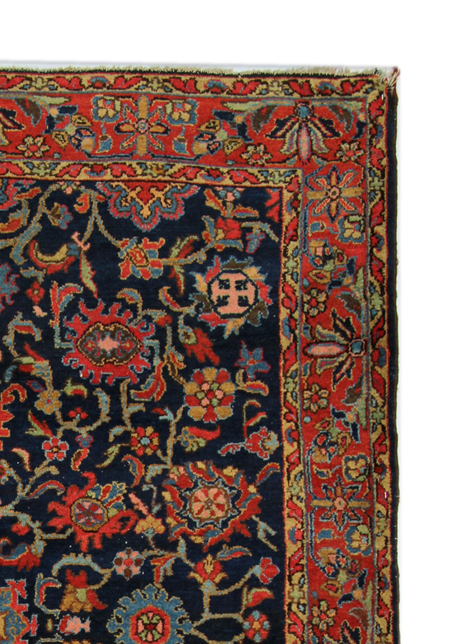 Handgefertigter antiker Teppich, traditioneller Teppich aus geblümter Wolle, Wohnzimmerteppich (Türkisch) im Angebot