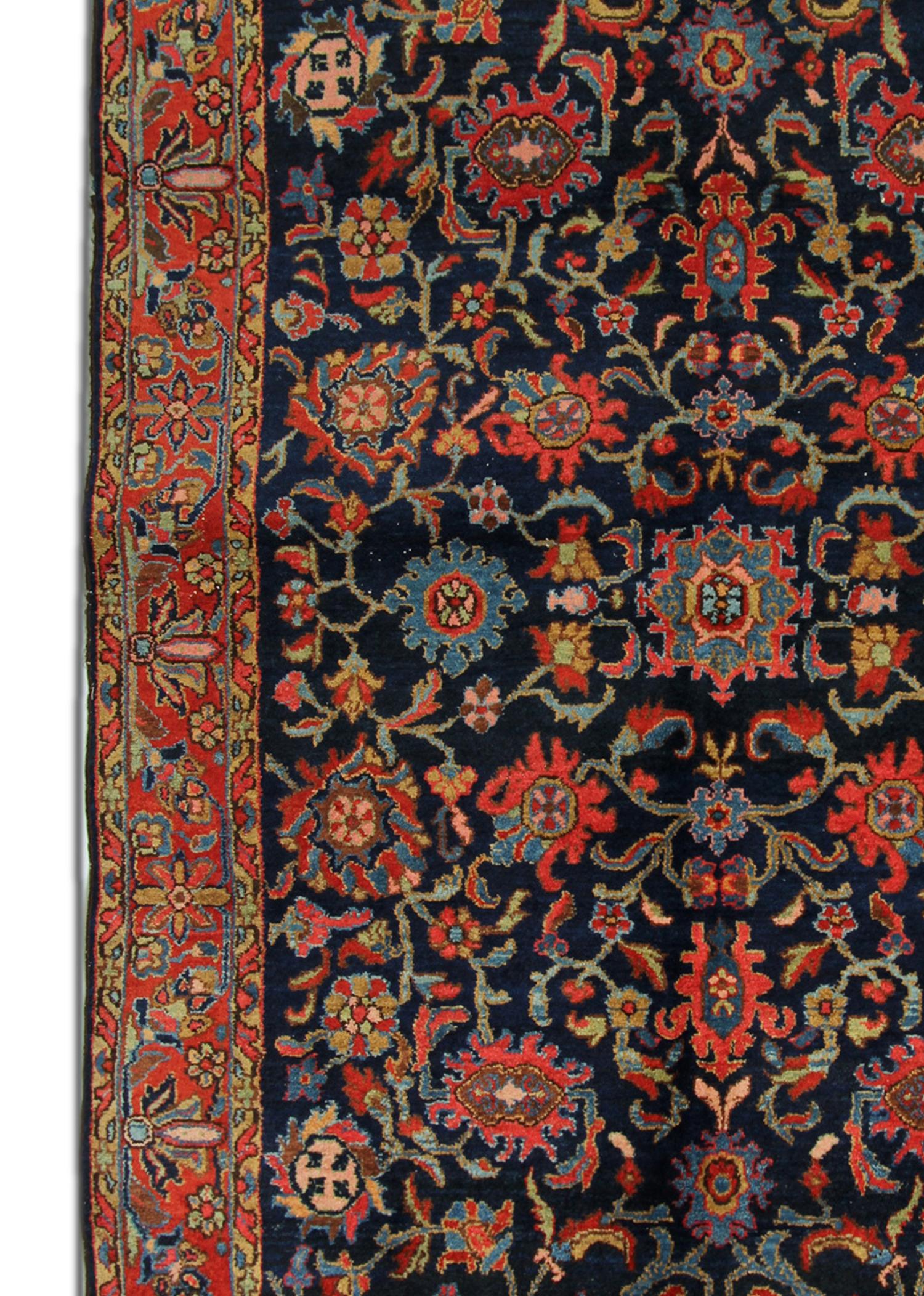 Handgefertigter antiker Teppich, traditioneller Teppich aus geblümter Wolle, Wohnzimmerteppich (Pflanzlich gefärbt) im Angebot