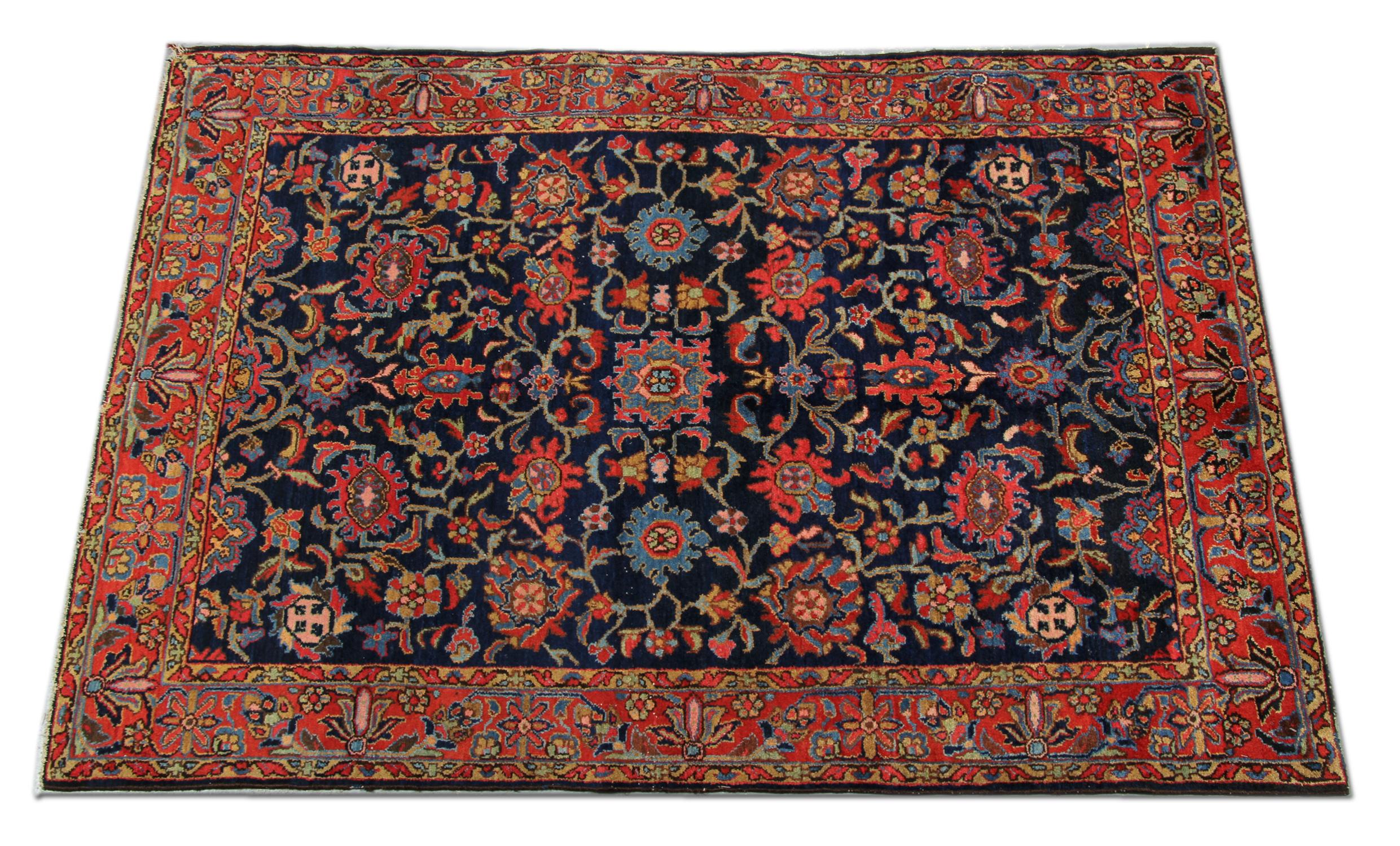 Handgefertigter antiker Teppich, traditioneller Teppich aus geblümter Wolle, Wohnzimmerteppich im Zustand „Hervorragend“ im Angebot in Hampshire, GB