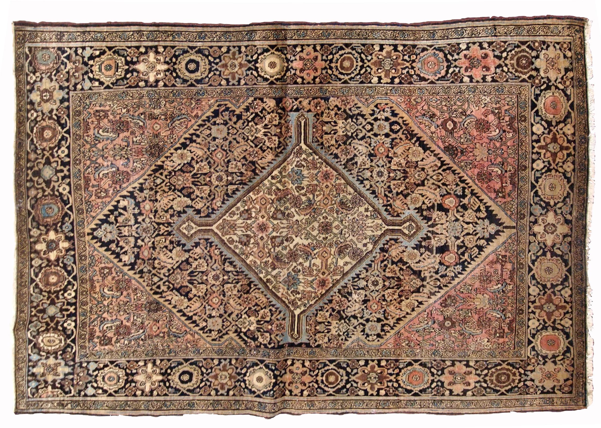 Tappeto antico fatto a mano in stile Sarouk Farahan, 1880, 1B738 in vendita 1