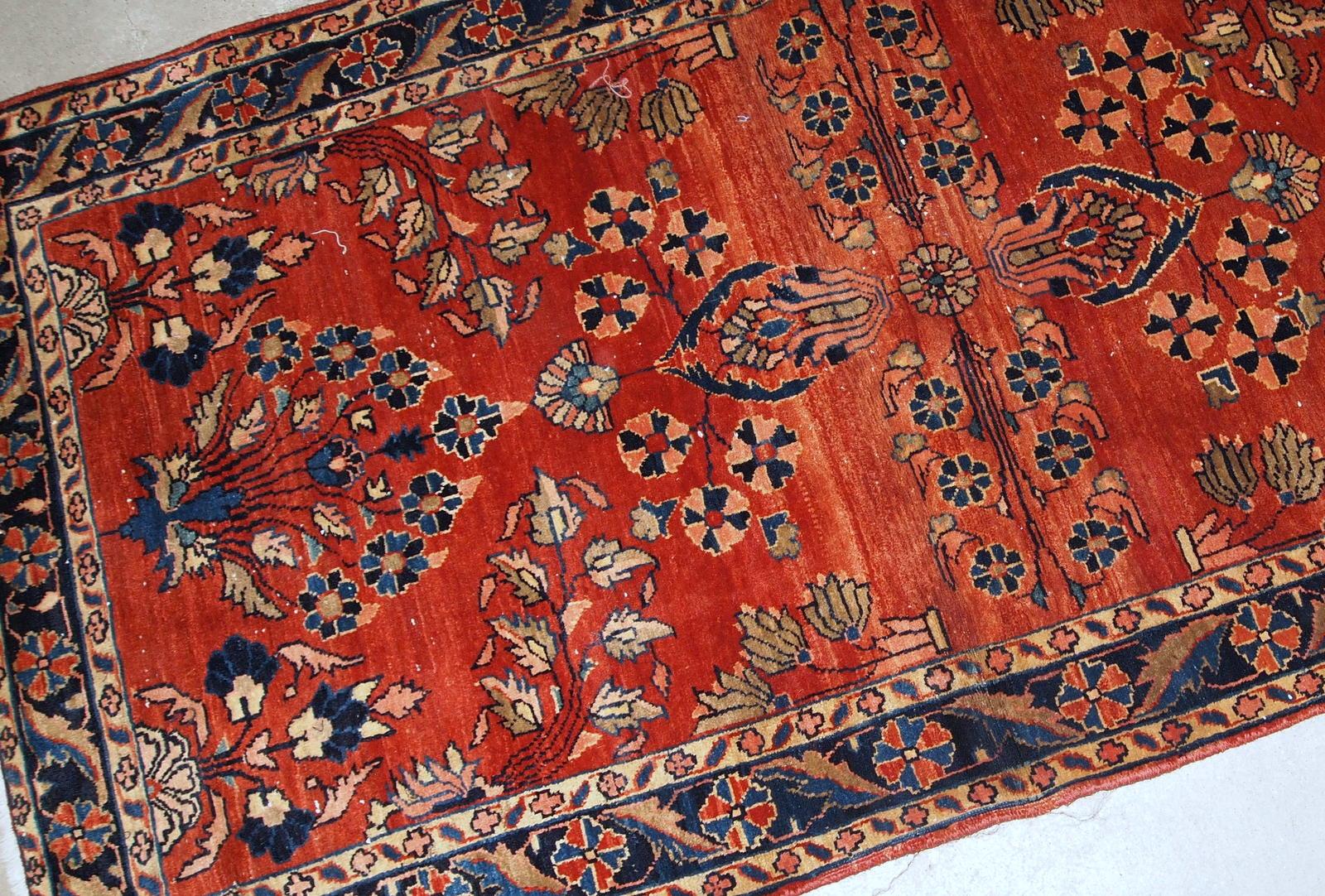 Early 20th Century Handmade Antique Sarouk Mahajeran Style Rug, 1900s, 1B838 For Sale