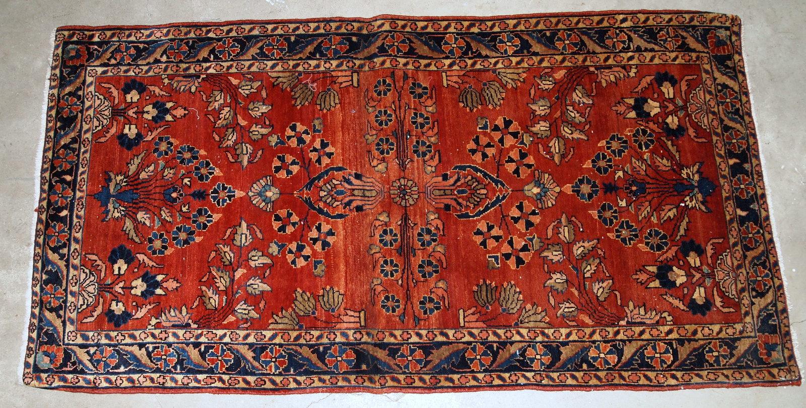Wool Handmade Antique Sarouk Mahajeran Style Rug, 1900s, 1B838 For Sale