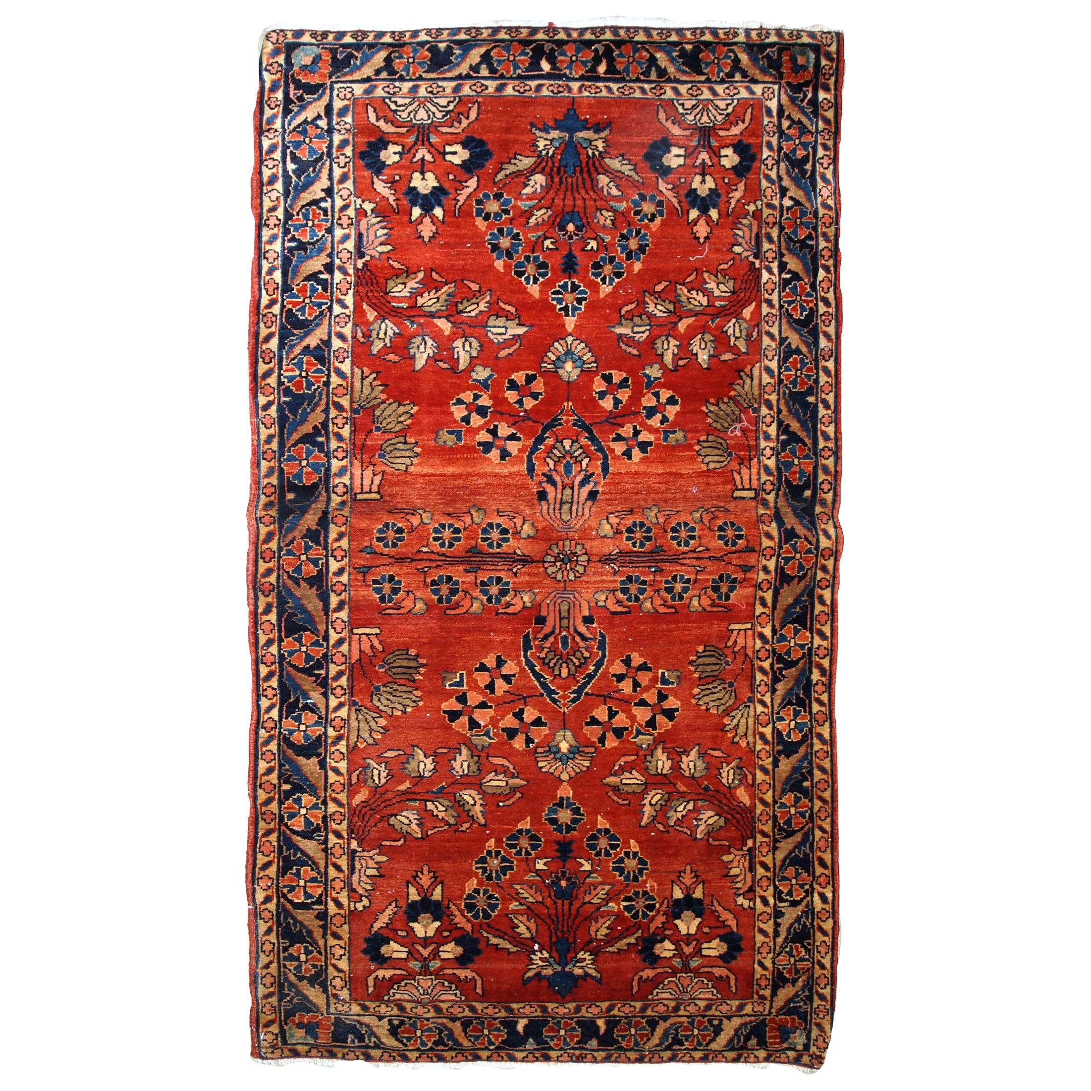 Handmade Antique Sarouk Mahajeran Style Rug, 1900s, 1B838