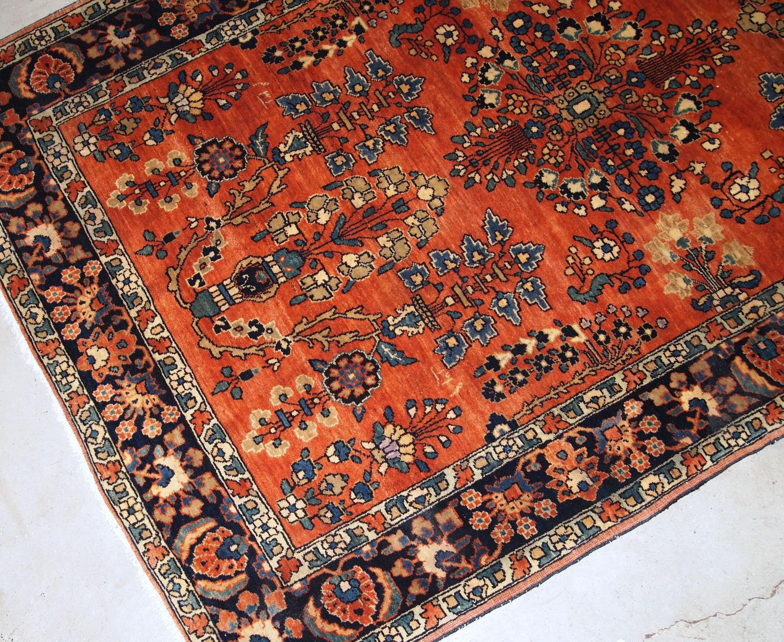 Handgefertigter antiker Teppich im Sarouk-Stil, 1900er Jahre, 1B824 (Wolle) im Angebot