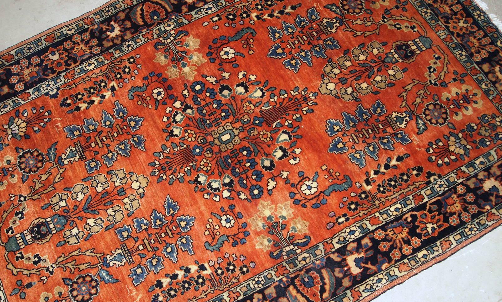 Handgefertigter antiker Teppich im Sarouk-Stil, 1900er Jahre, 1B824 im Angebot 2