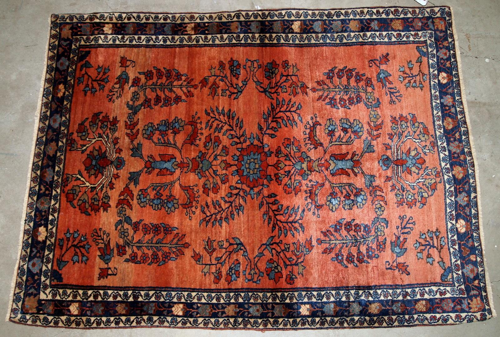 Handgefertigter antiker Teppich im Sarouk-Stil, 1900er Jahre, 1B694 im Angebot 1