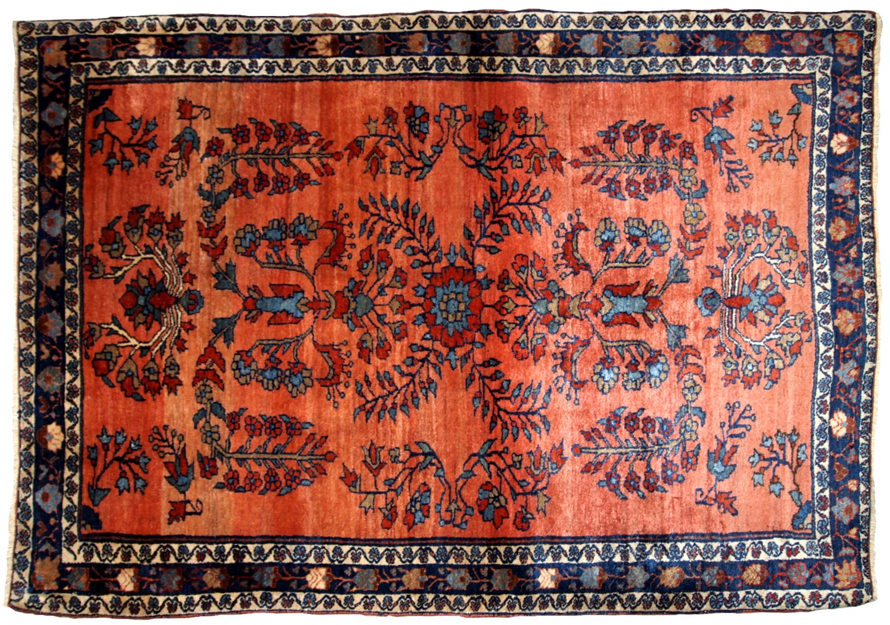 Handgefertigter antiker Teppich im Sarouk-Stil, 1900er Jahre, 1B694 im Angebot 2