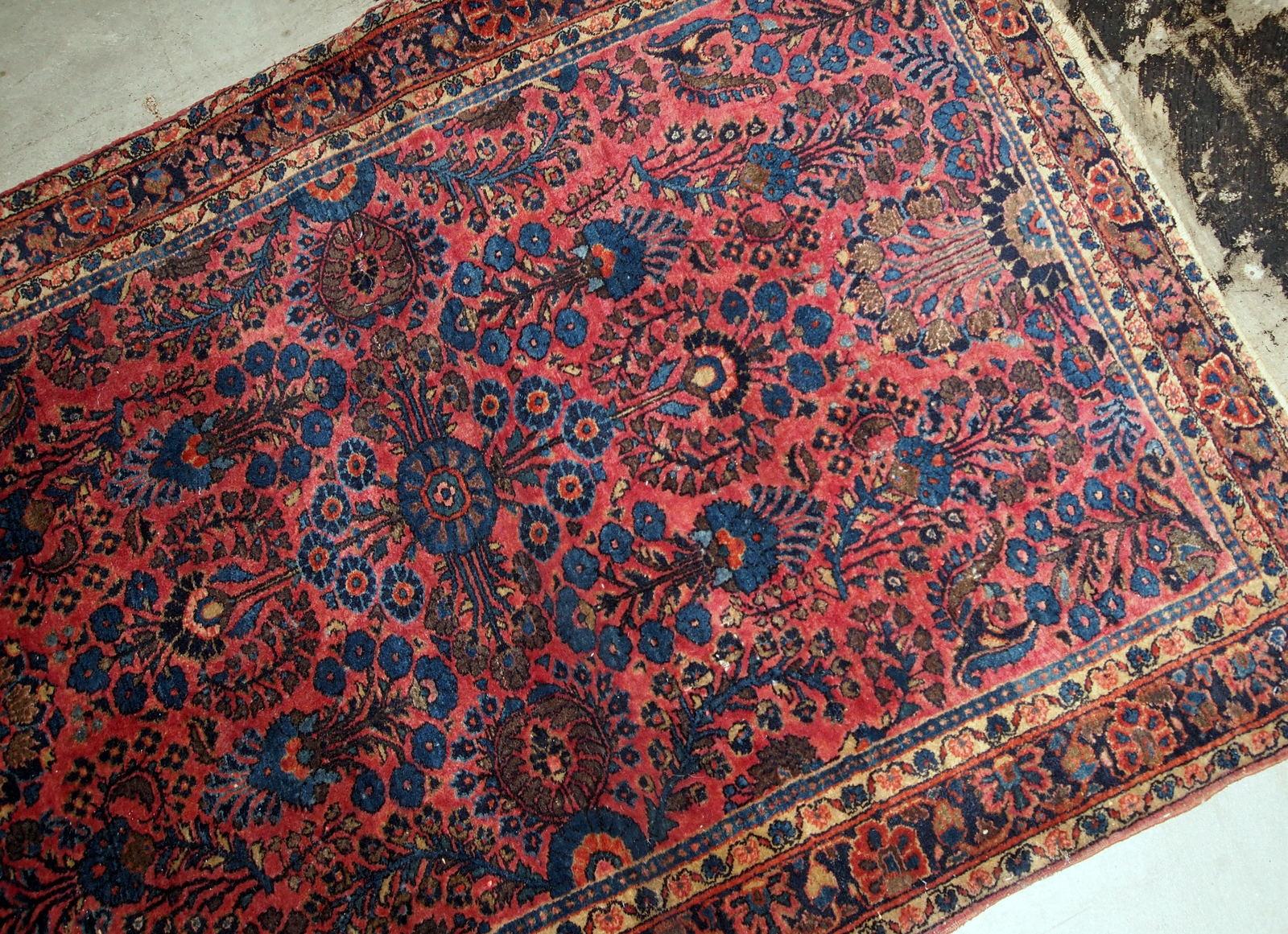 Noué à la main Tapis de style Sarouk ancien fait à la main, années 1910, 1B737 en vente