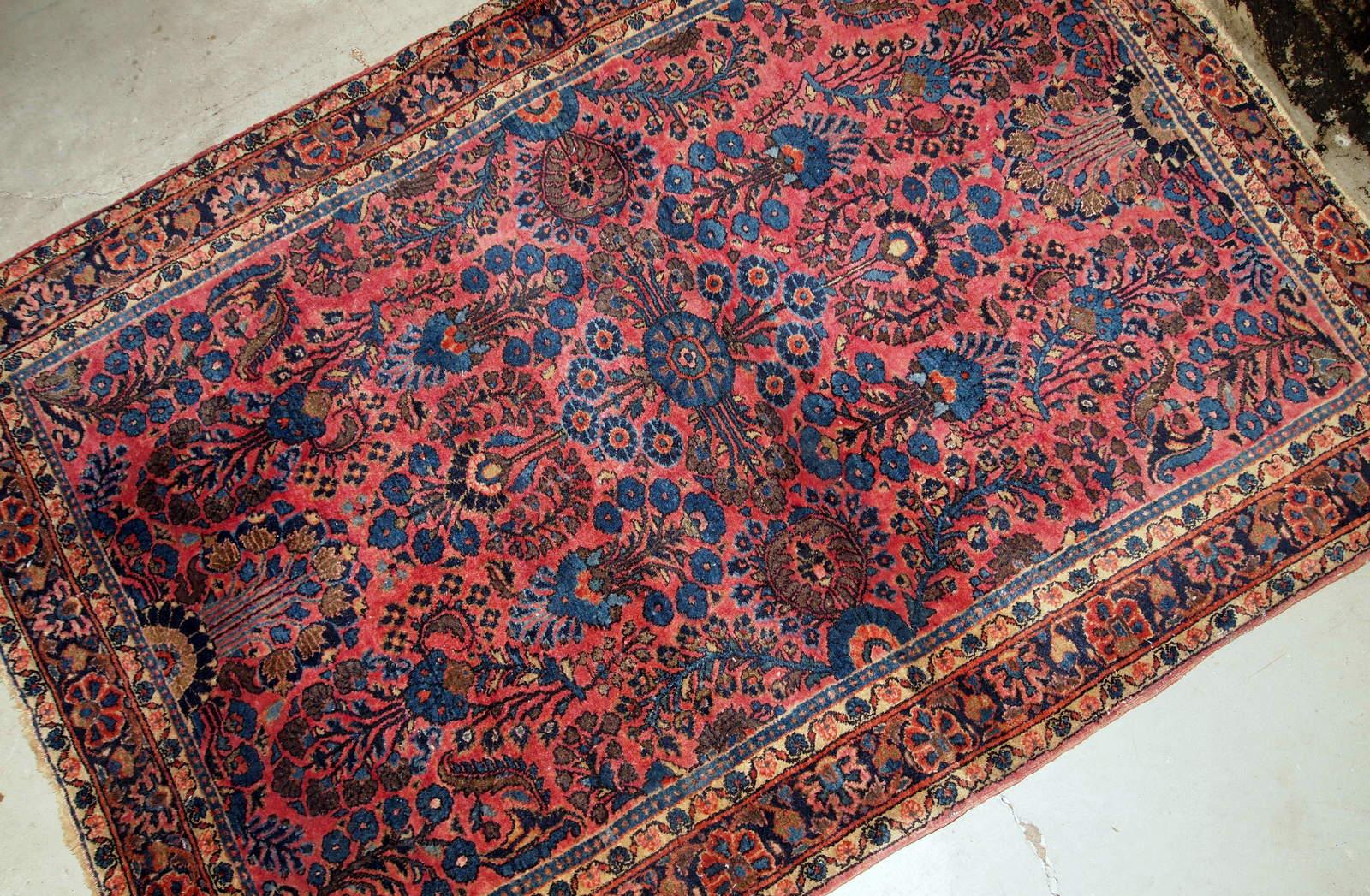 Handmade Antique Sarouk Style Rug, 1910s, 1B737 In Good Condition For Sale In Bordeaux, FR