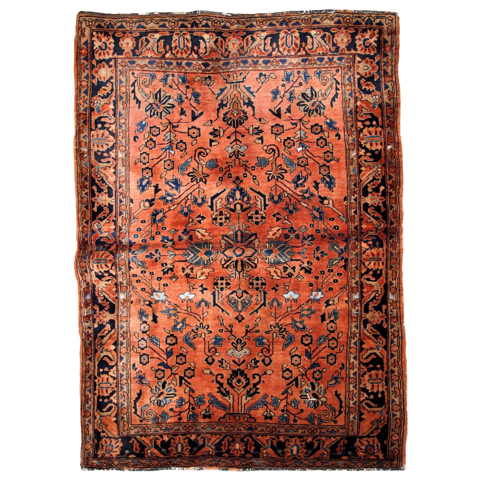 Handmade Antique Sarouk Style Rug, 1920s, 1B670 For Sale