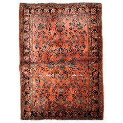 Handmade Antique Sarouk Style Rug, 1920s, 1B670