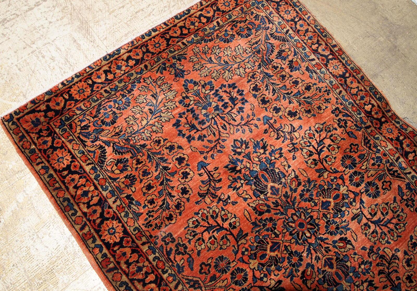 Wool Handmade Antique Sarouk Style Rug, 1920s, 1B674 For Sale