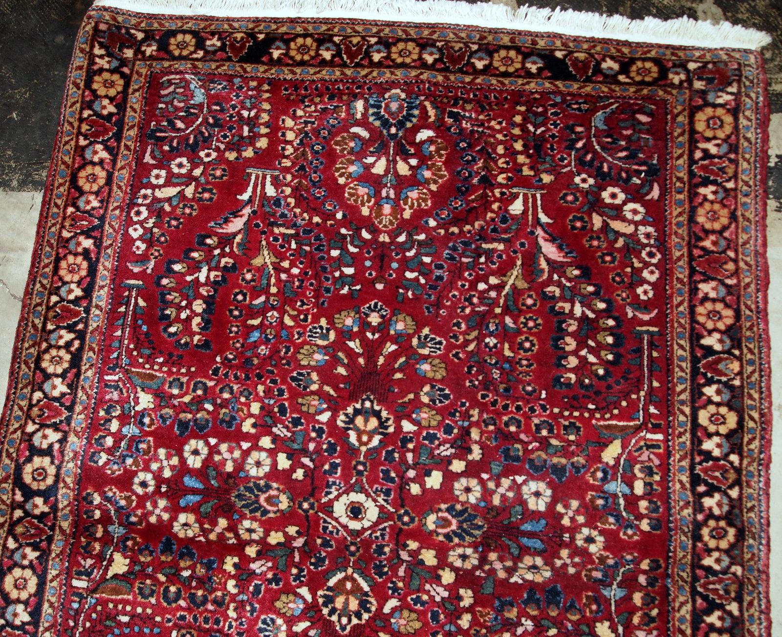 Handgefertigter antiker Teppich im Sarouk-Stil, 1920er Jahre, 1B736 (Frühes 20. Jahrhundert) im Angebot