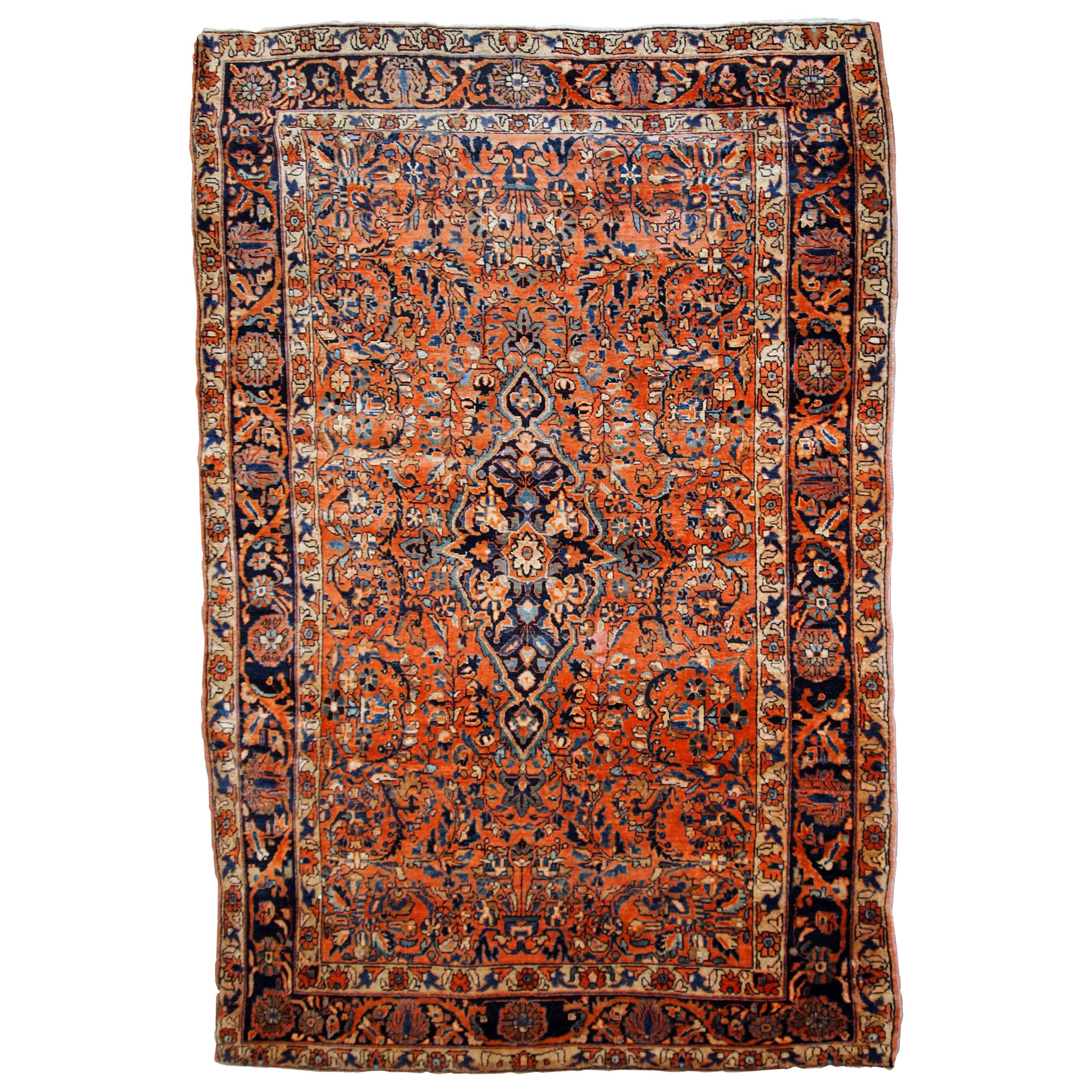 Handmade Antique Sarouk Style Rug, 1920s, 1B783