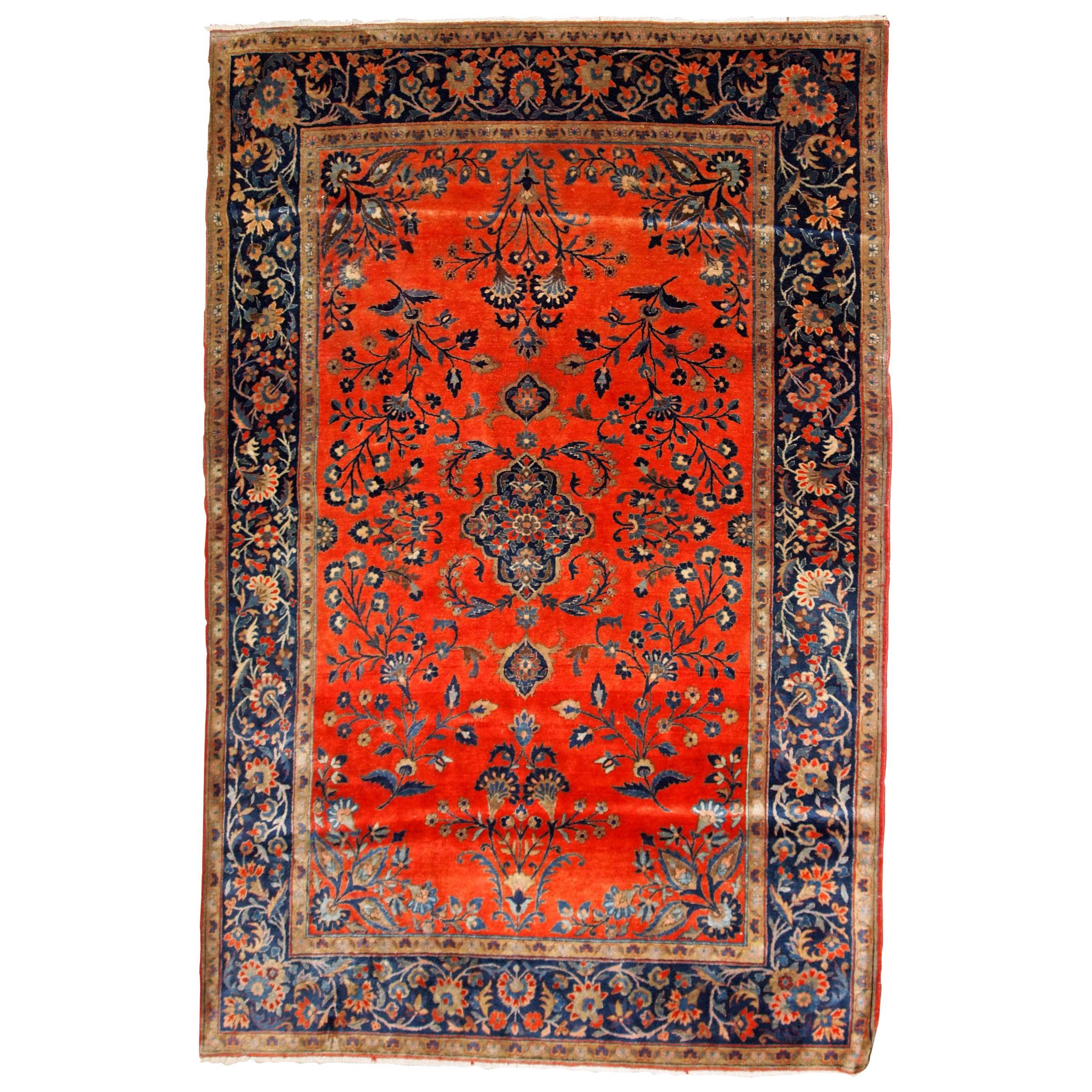 Handgefertigter antiker Teppich im Sarouk-Stil, 1920er Jahre, 1B785 im Angebot