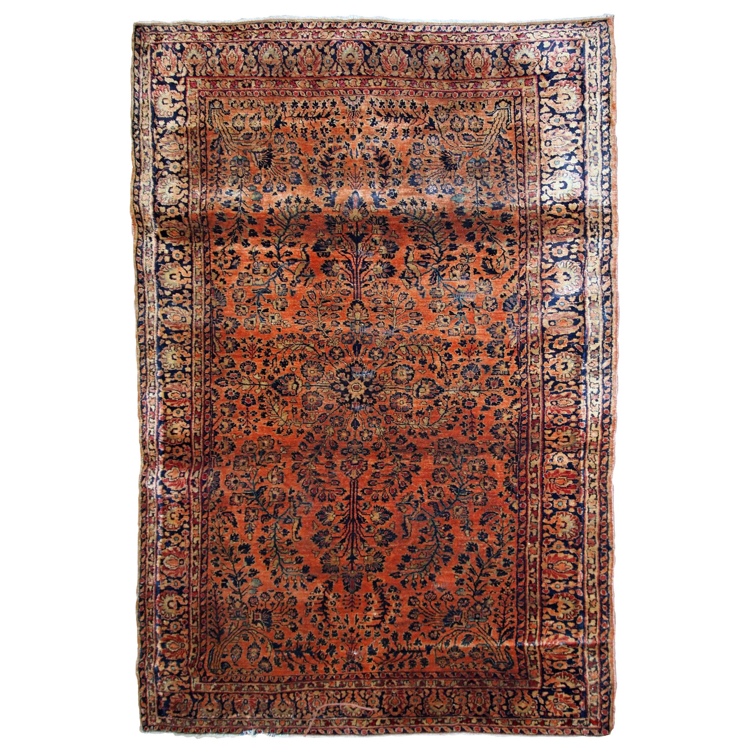 Handmade Antique Sarouk Style Rug, 1920s, 1B787 For Sale