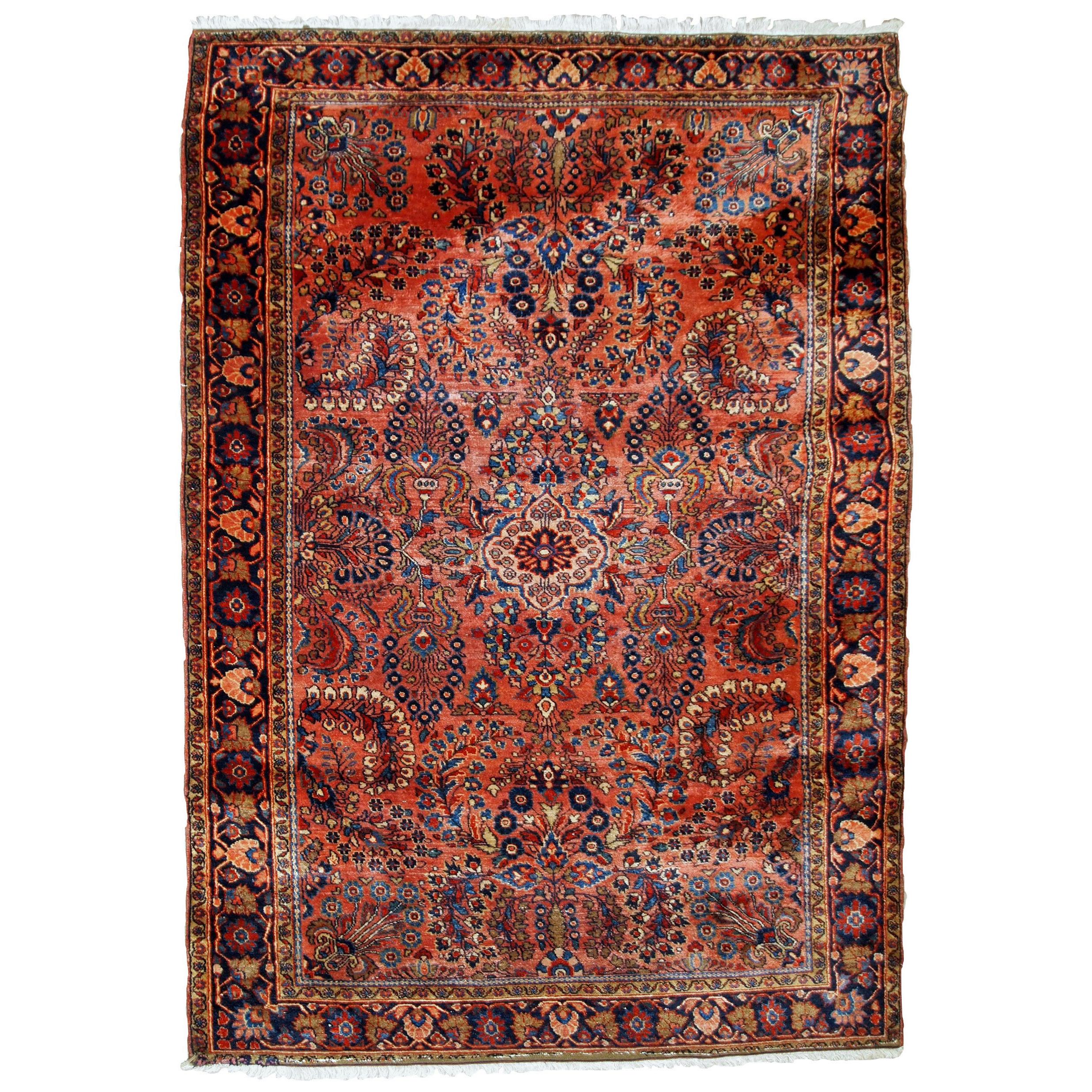 Handmade Antique Sarouk Style Rug, 1920s, 1B789