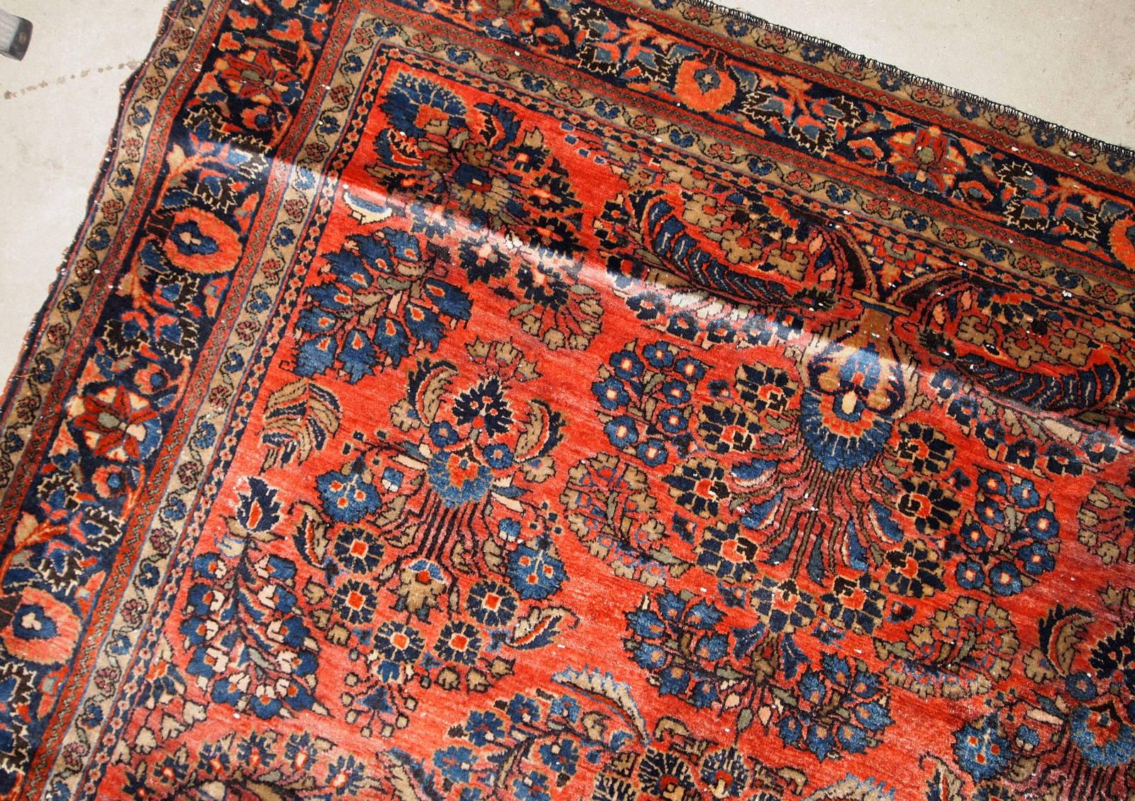 Wool Handmade Antique Sarouk Style Rug, 1920s, 1B790 For Sale