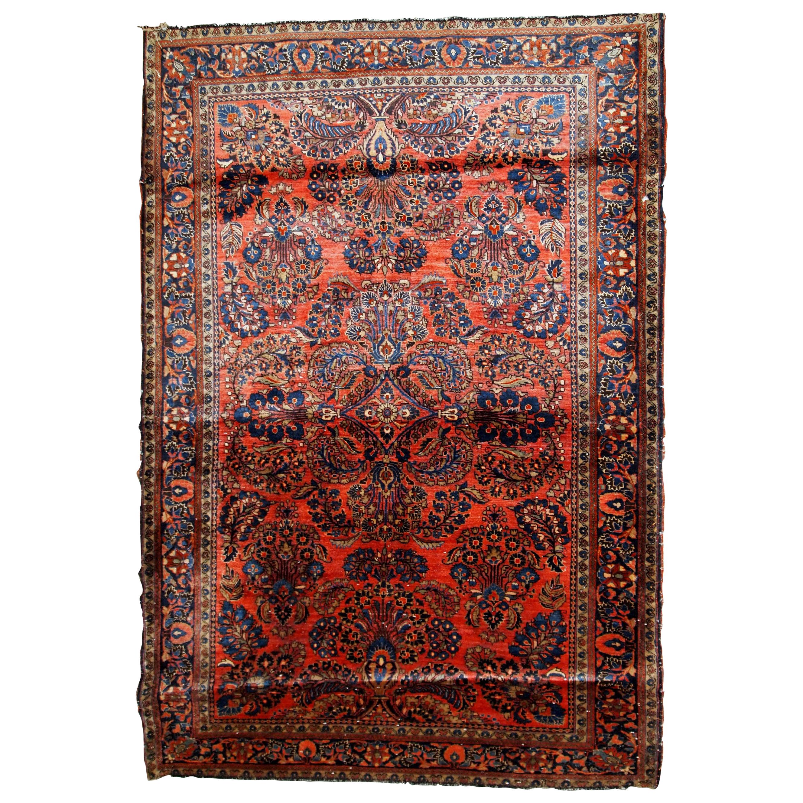Handmade Antique Sarouk Style Rug, 1920s, 1B790 For Sale
