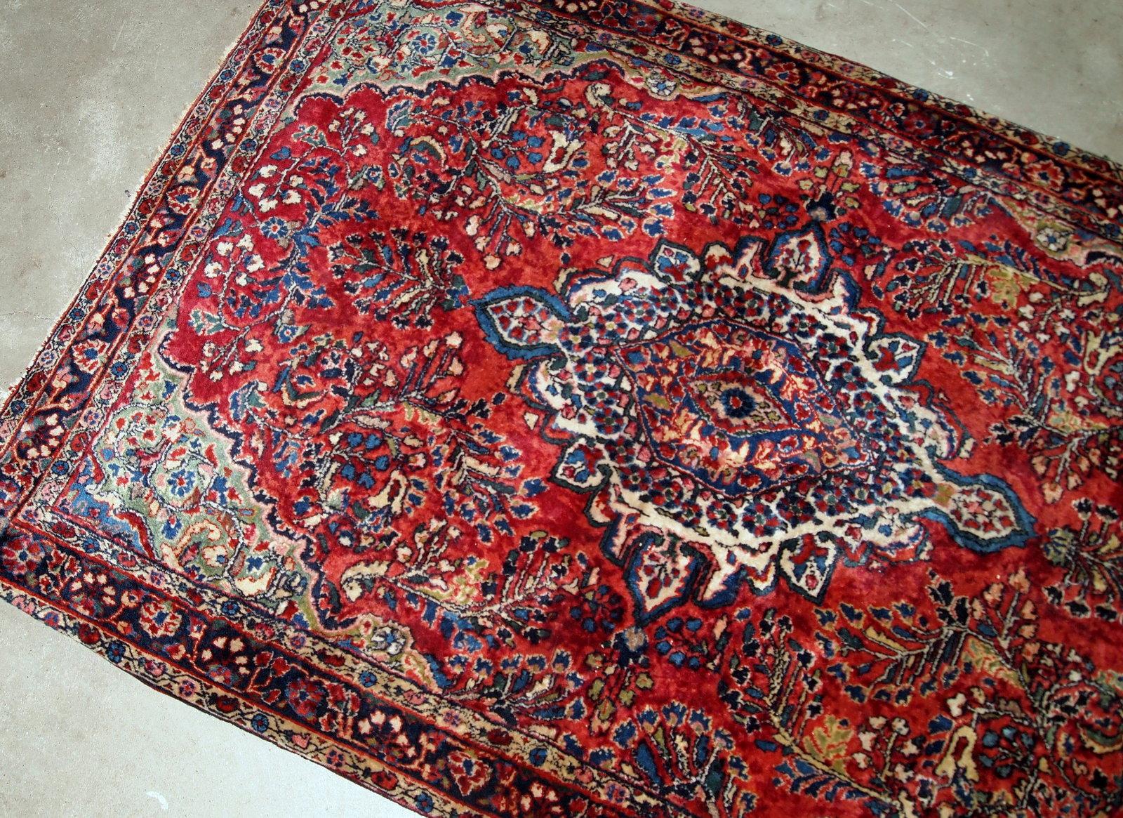 Asiatico Tappeto antico in stile Sarouk fatto a mano, anni '20, 1B804 in vendita