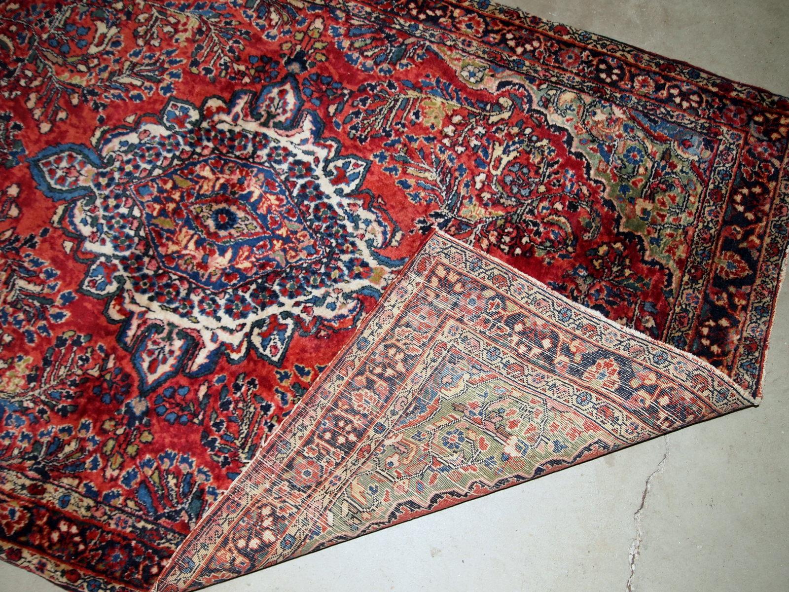 Wool Handmade Antique Sarouk Style Rug, 1920s, 1B804 For Sale