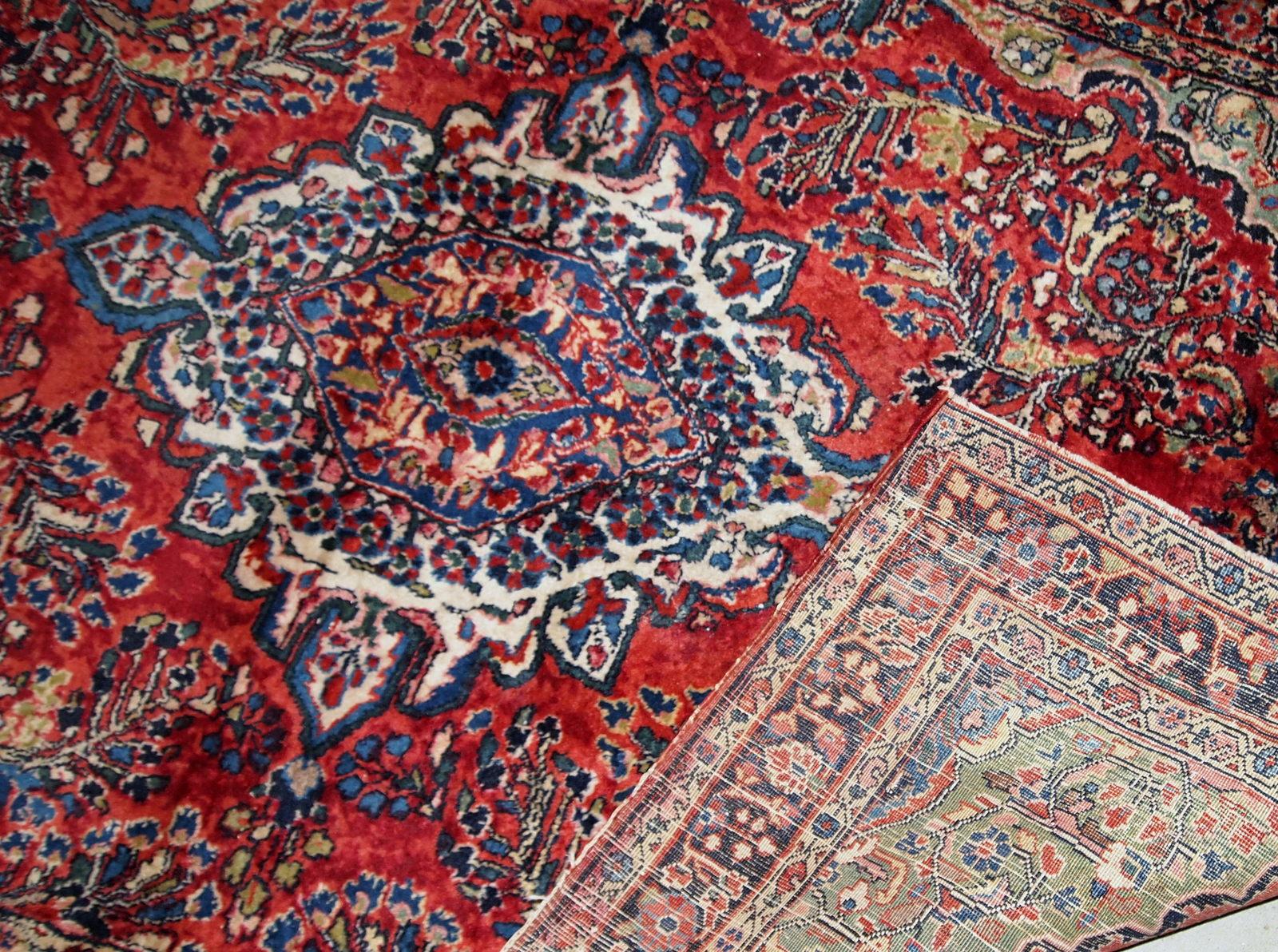 Handgefertigter antiker Teppich im Sarouk-Stil, 1920er Jahre, 1B804 im Angebot 1