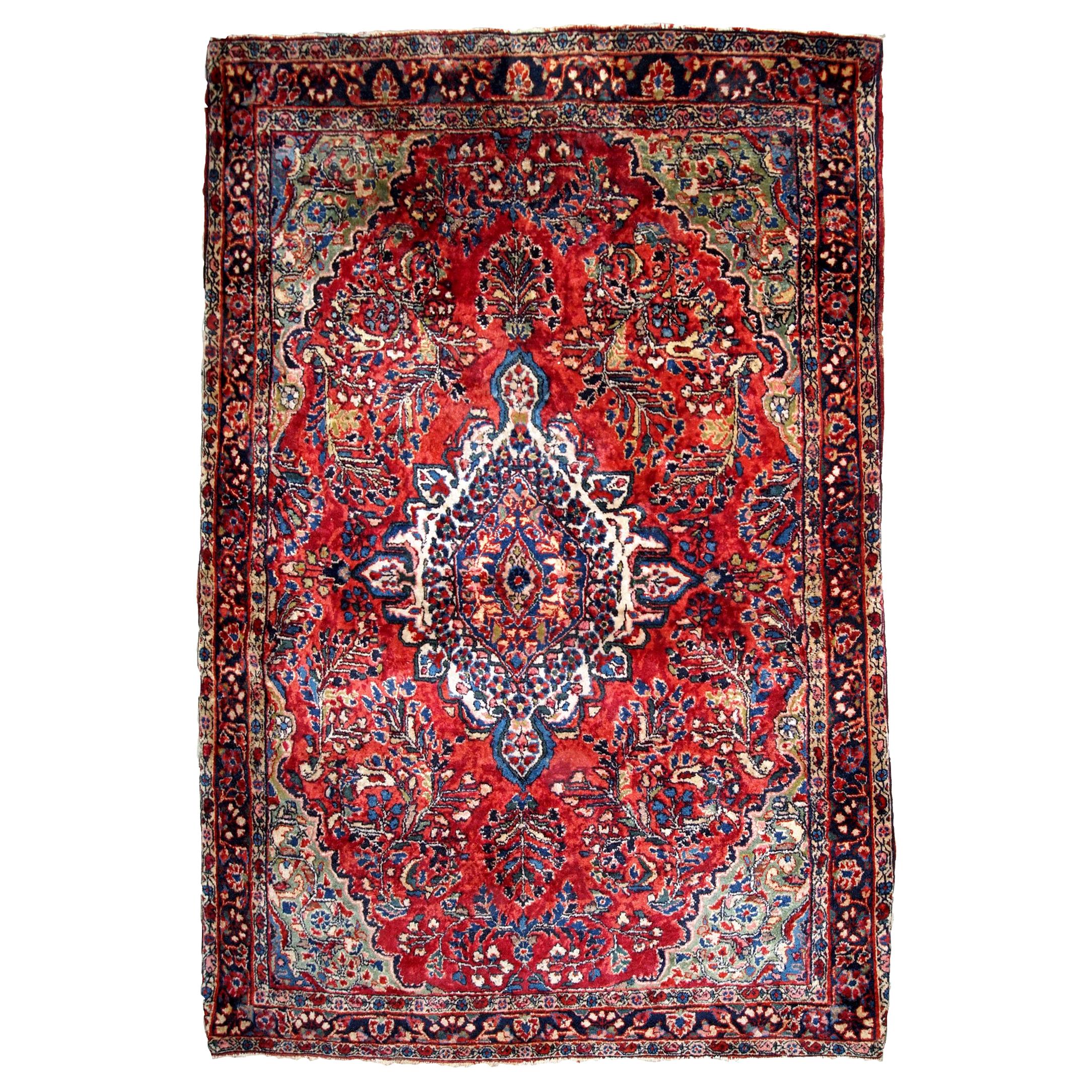 Handgefertigter antiker Teppich im Sarouk-Stil, 1920er Jahre, 1B804 im Angebot