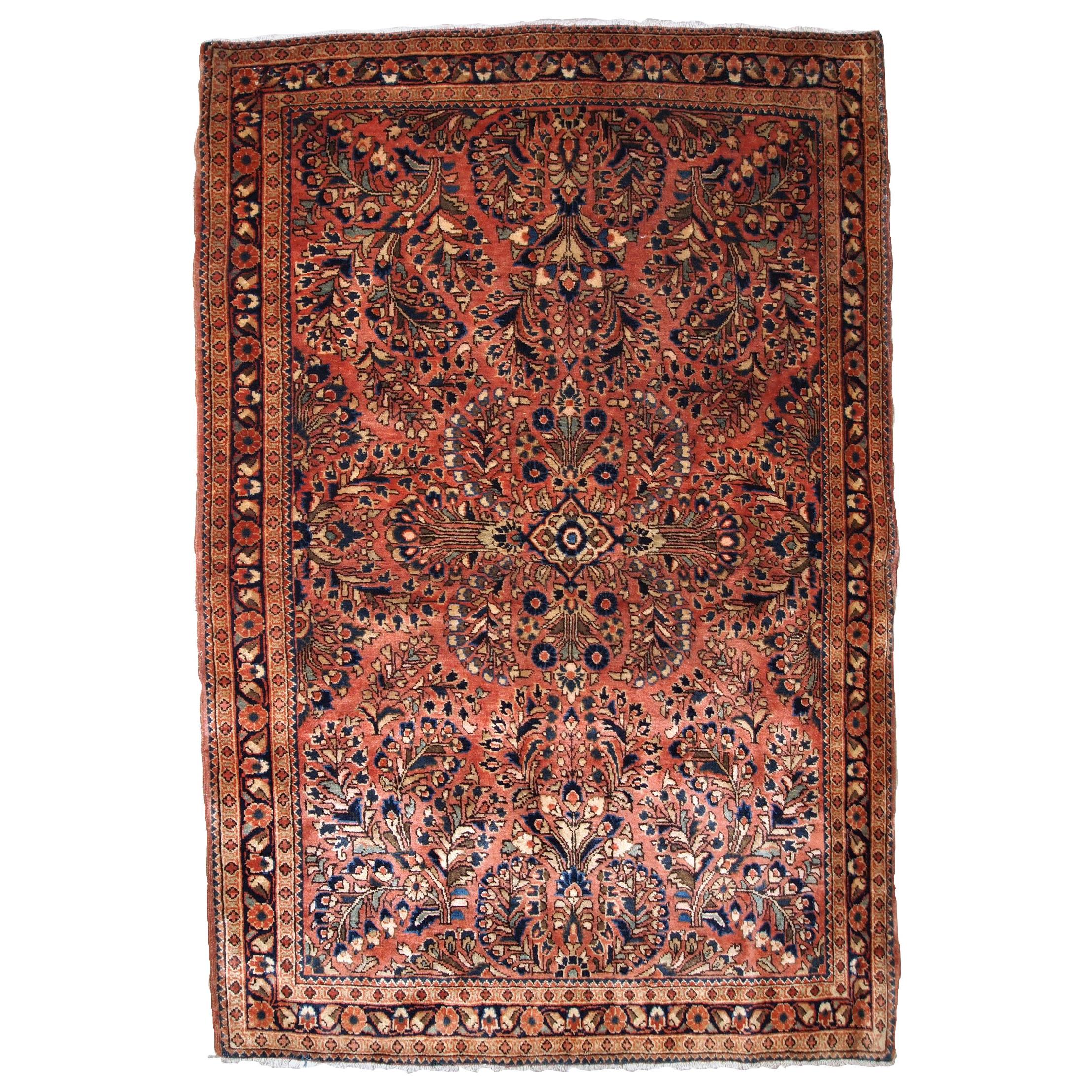 Handgefertigter antiker Teppich im Sarouk-Stil, 1920er Jahre, 1B823