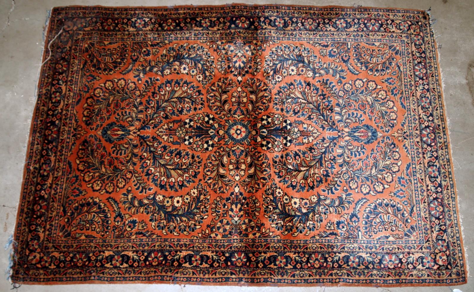 Wool Handmade Antique Sarouk Style Rug, 1920s, 1B827 For Sale