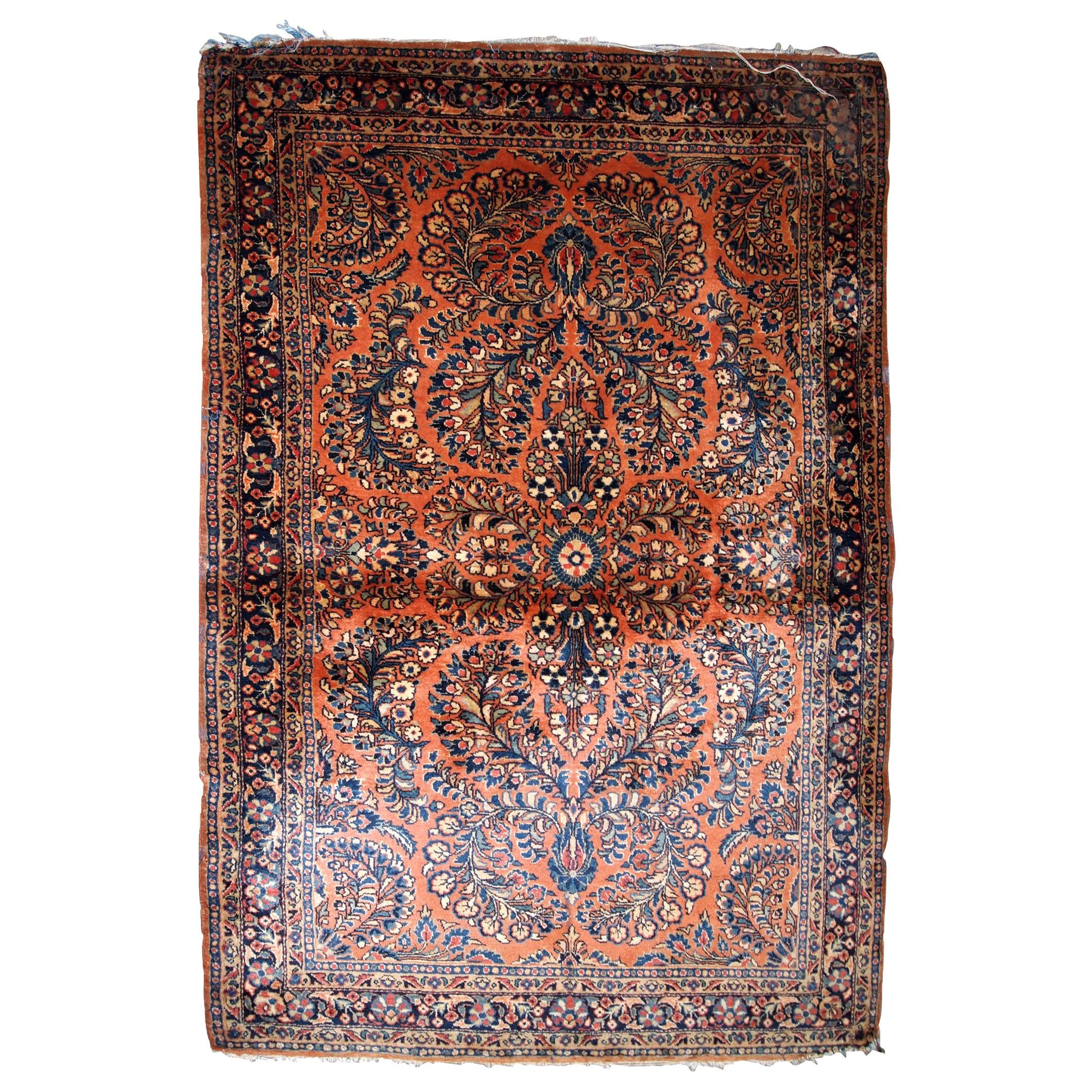 Handmade Antique Sarouk Style Rug, 1920s, 1B827 For Sale