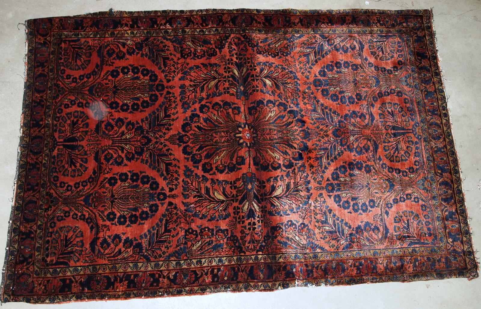 Handgefertigter antiker Teppich im Sarouk-Stil, 1920er Jahre, 1B829 (Wolle) im Angebot