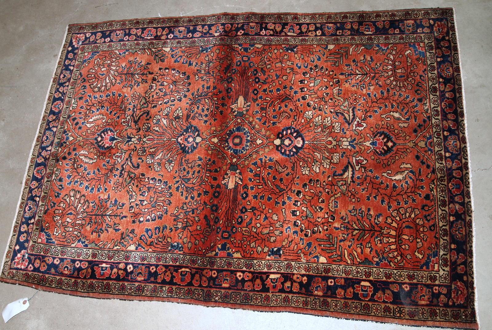Hand-Knotted Handmade Antique Sarouk Style Rug, 1920s, 1B833 For Sale