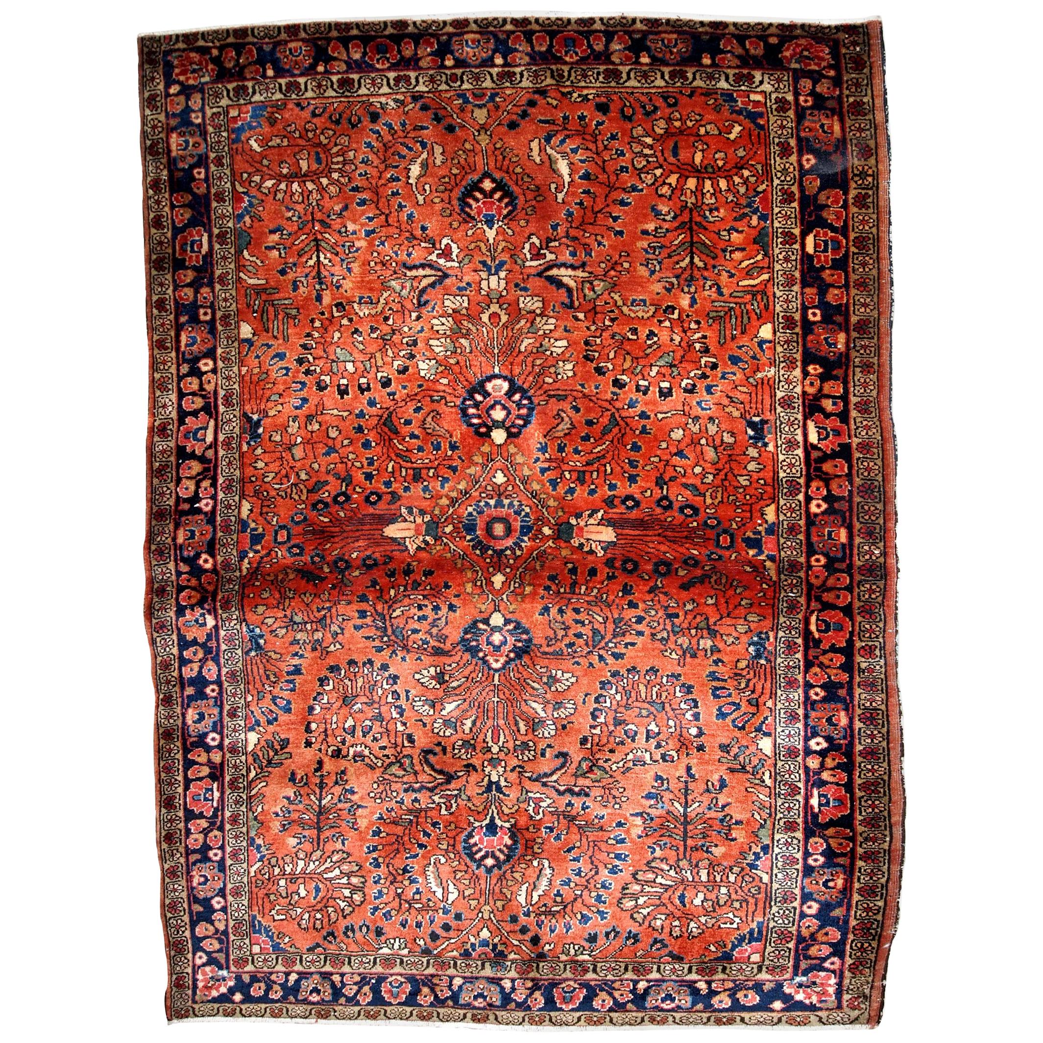 Handmade Antique Sarouk Style Rug, 1920s, 1B833