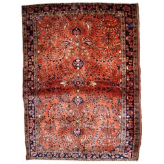 Handmade Antique Sarouk Style Rug, 1920s, 1B833