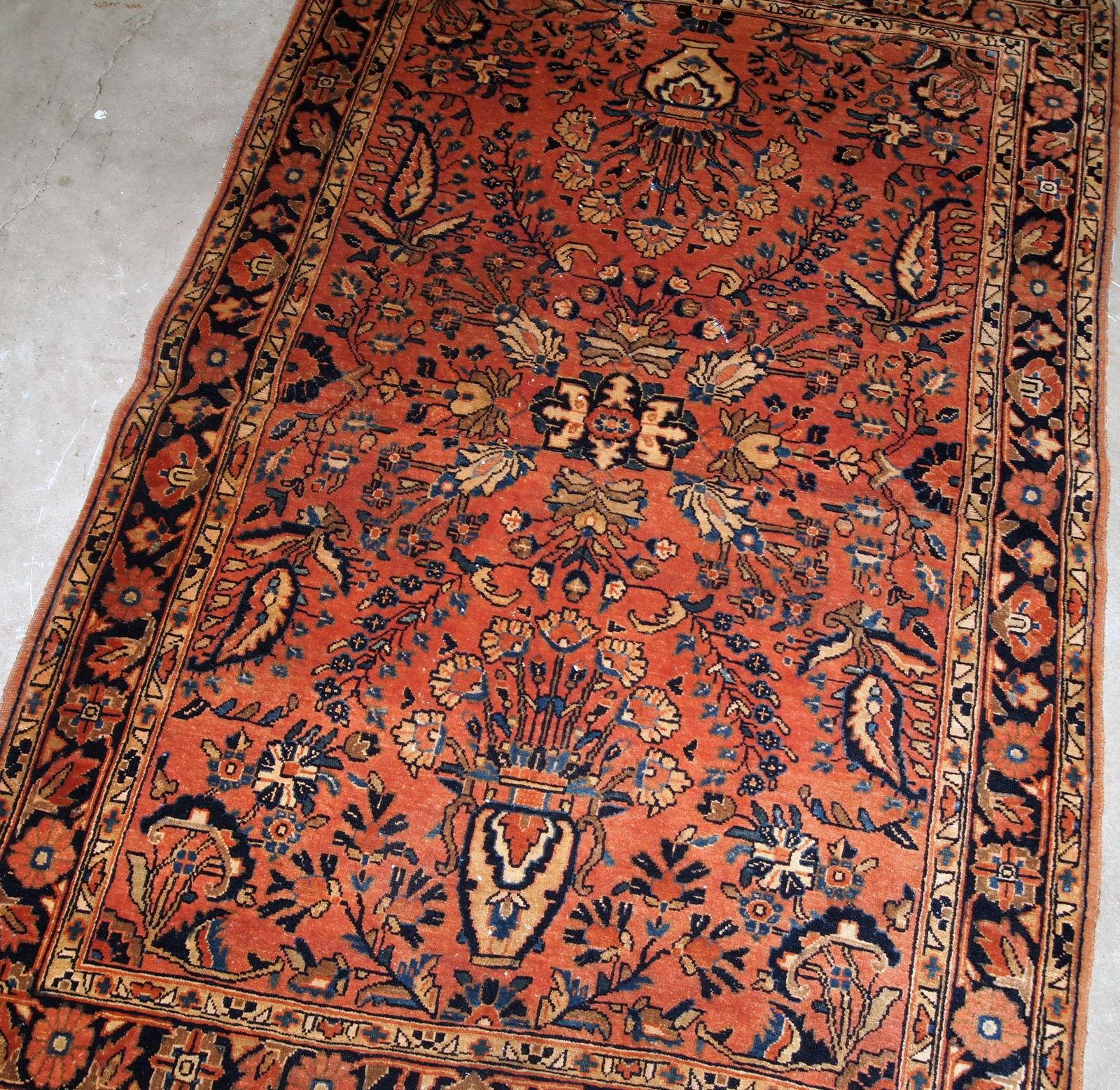 Hand-Knotted Handmade Antique Sarouk Style Rug, 1920s, 1B834 For Sale