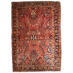 Handmade Antique Sarouk Style Rug, 1920s, 1B834