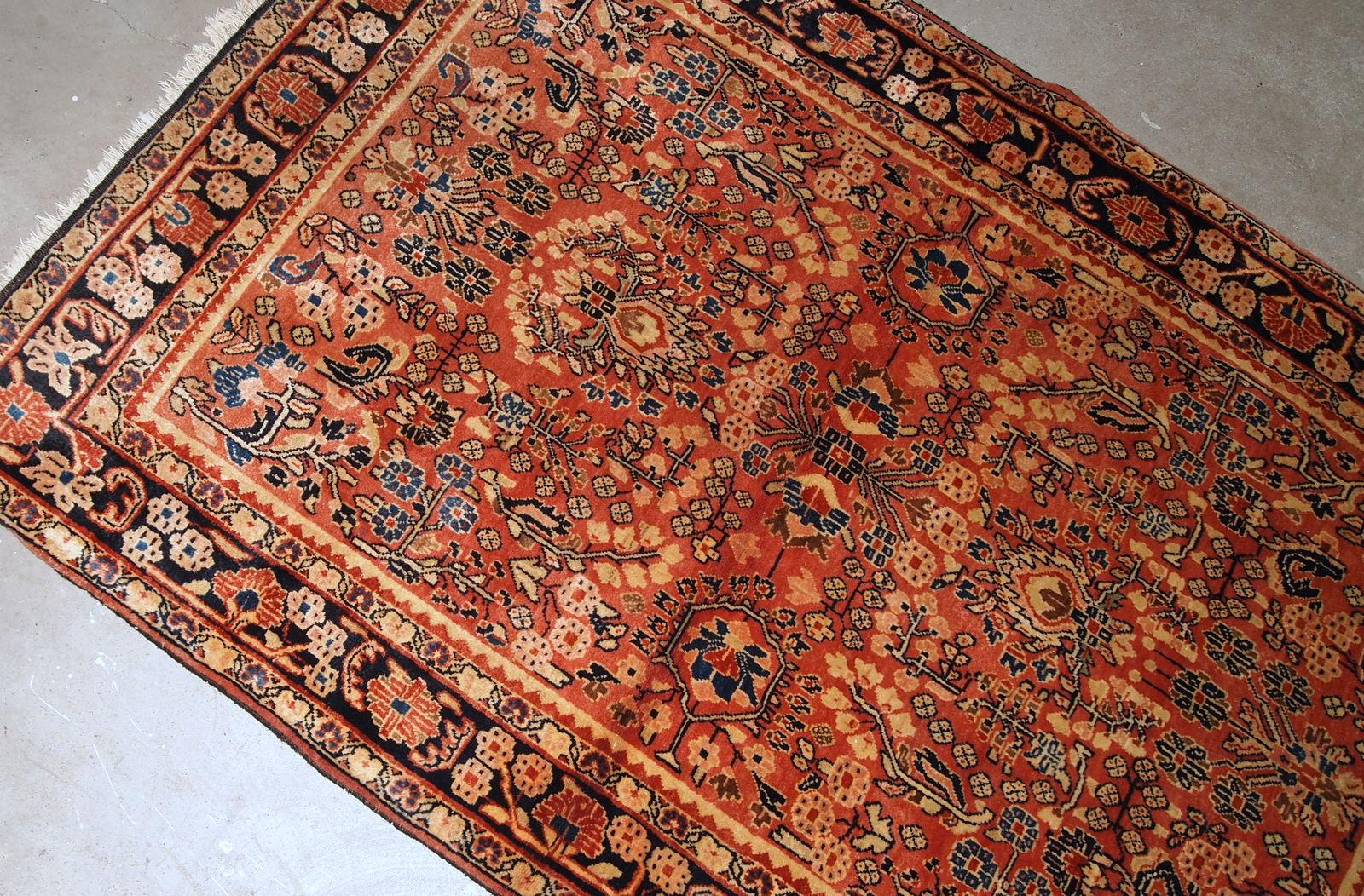 Tappeto antico in stile Sarouk fatto a mano, anni '20, 1B840 In condizioni buone in vendita a Bordeaux, FR