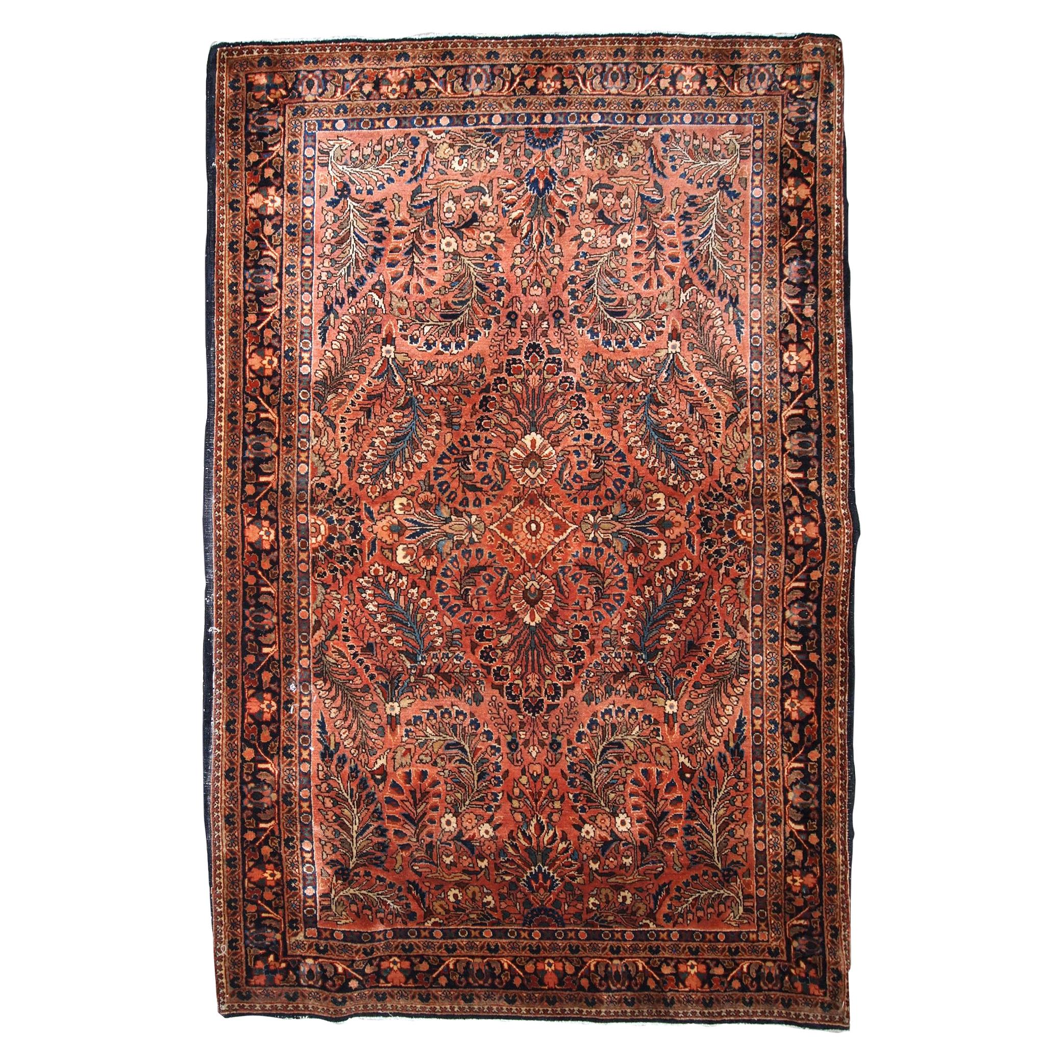 Handmade Antique Sarouk Style Rug, 1920s, 1B843 For Sale