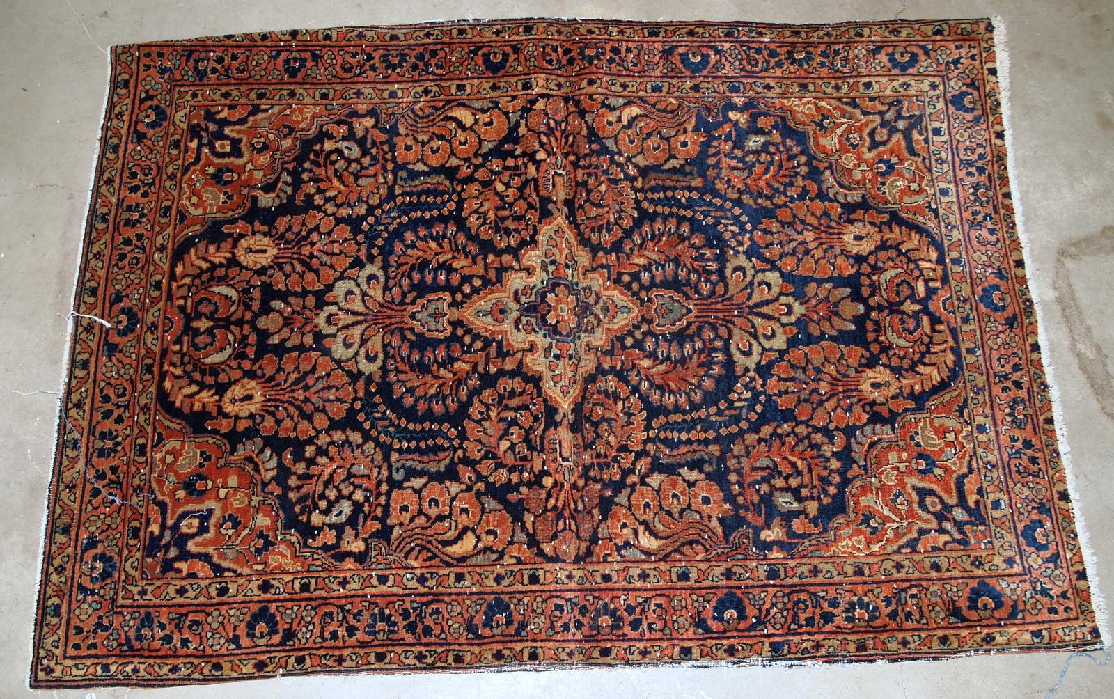 Wool Handmade Antique Sarouk Style Rug, 1920s, 1B844 For Sale