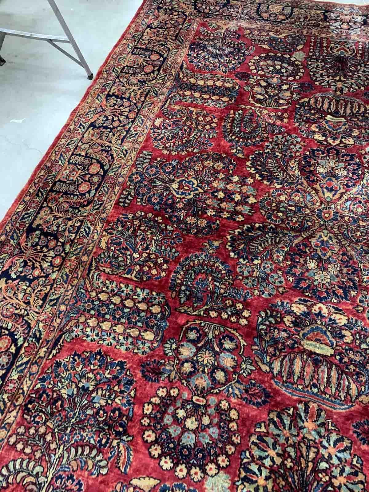 Wool Handmade Antique Sarouk Style Rug, 1920s, 1B907 For Sale